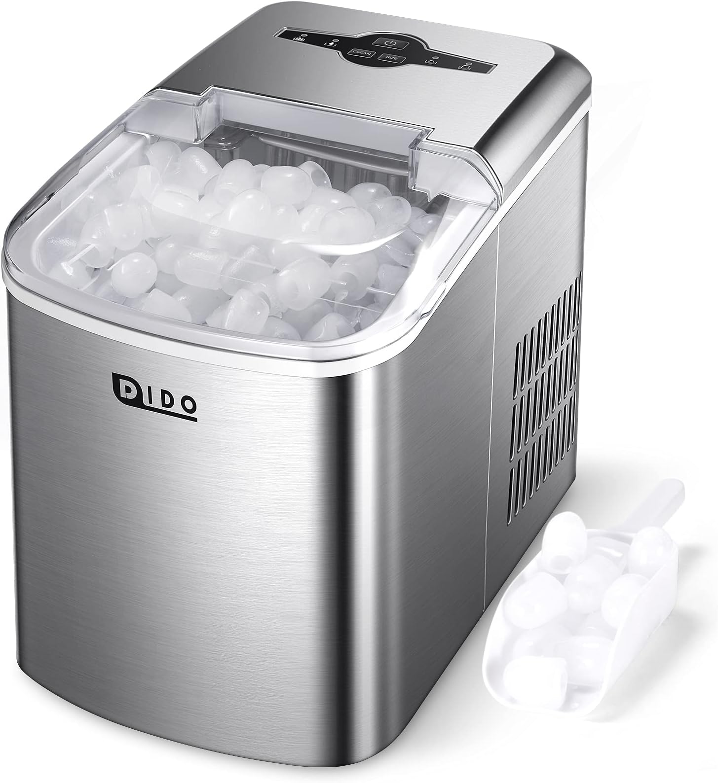 DIDO Ice Maker Countertop, 10Pcs Bullet Ice Cube in 6-9 mins,33Lbs/24hrs, Self-Cleaning Portable Ice Makers with Ice Scoop&Basket,Stainless Steel Ice Machine,L/S Size for Home/Office/Bar