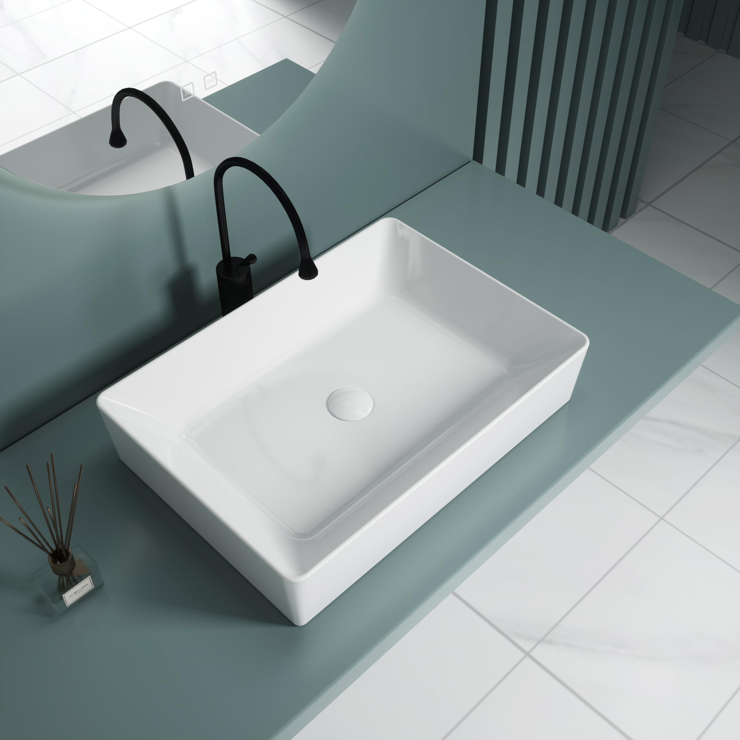 Db Durovin Bathrooms Glossy White Durovin Bathrooms Ceramic Bathroom Basin- No Tap Hole 510 X 365 Countertop Mounted Bathroom Vessel Rectangular
