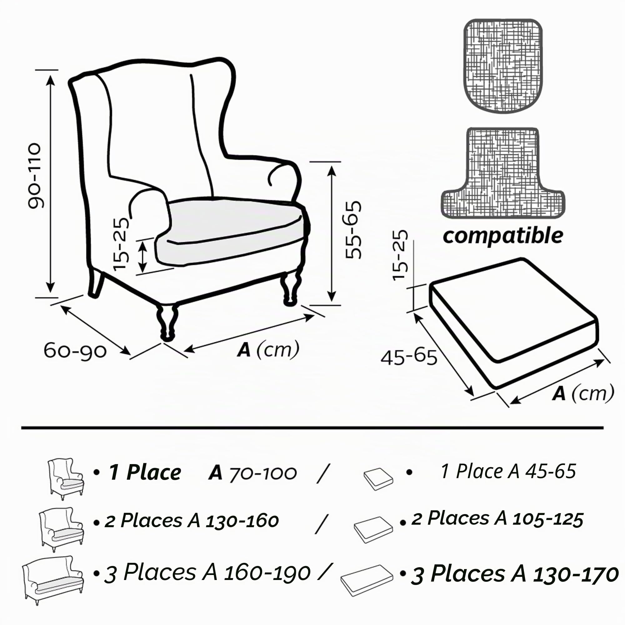 FAVERTI® Housse de Fauteuil à Oreilles élastique de 70 à 100 cm | Modèle Reale | Lin | Housse réglable pour Fauteuil à Oreilles Universelle | Protecteur de qualité en Tissu Jacquard Toucher Coton