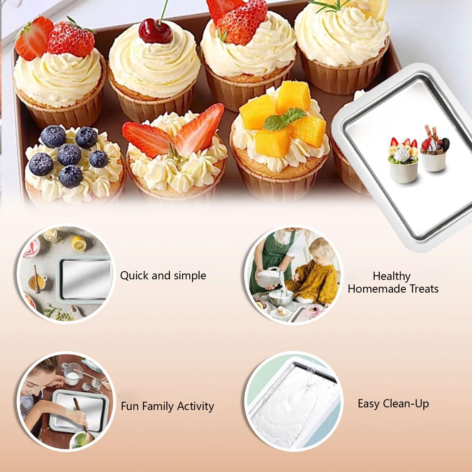 Genérico Heladeras Hacer Helado con 2 Espátulas, Maquina de Helados, Ice Cream Maker para Sorbete Yogurt congelado Gelato,Blanca,8.85''x6.88''