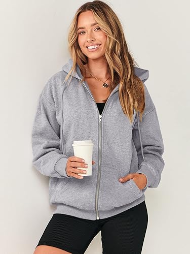Miniatura 4 de ANRABESS Sudaderas con capucha y cremallera para mujer, de manga larga, sudaderas de gran tamaño, forro polar Y2K, con bolsillos, ropa de otoño