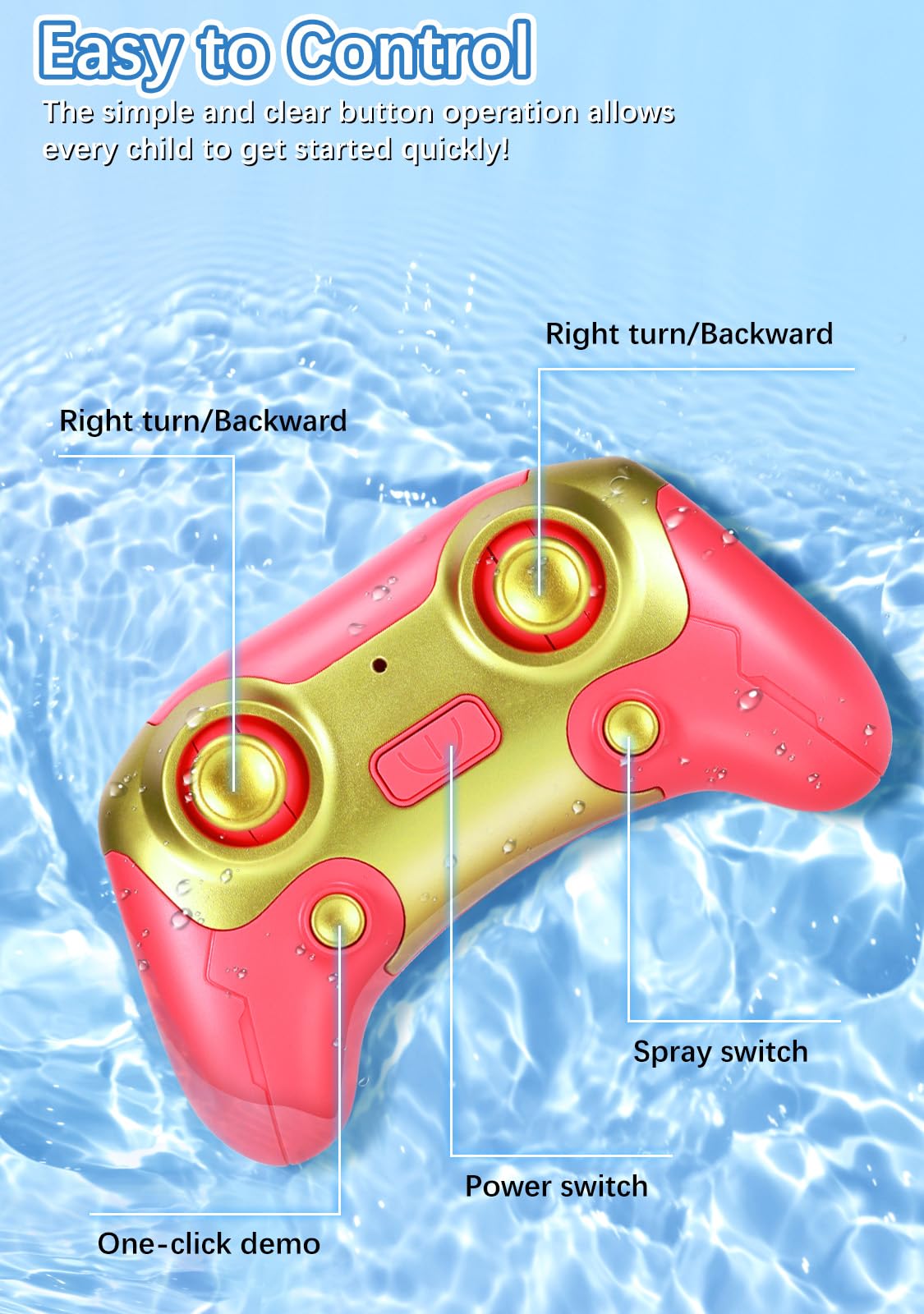 Barco Teledirigido Niños, Barco RC con Spray/luz de luz, Lancha Teledirigida con 2 Baterías Recargables, 2.4GHz RC Juguete Barco para Piscinas y Lagos, Regalo para niños y niñas
