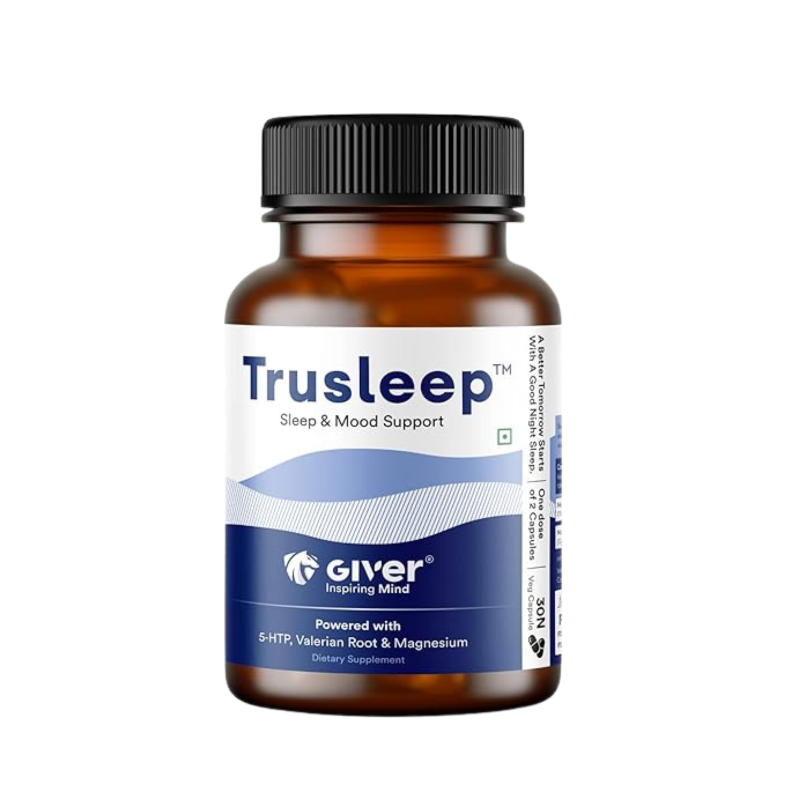 TruSleep Giver Nutrition Non-Addictive 5HTP, Tryptophan, Valerian Root | Promotes Healthy Sleep Patterns | Supports Relaxation and Calmness | 30 Veg Capsules