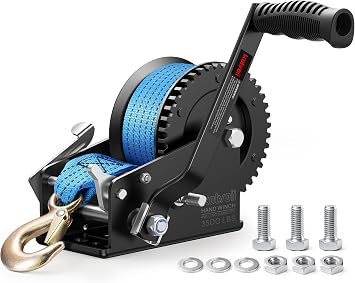 Kolvoii 3500 lb Boat Trailer Winch, 33 ft Strap, 2-Speed 41/81, Blue