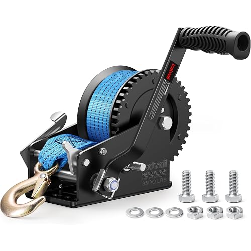 Kolvoii 3500 lb Boat Trailer Winch, 33 ft Strap, 2-Speed 4:1/8:1, Blue