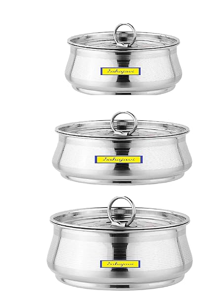 Stainless Steel Solid Cookware Set (850ml, 1.5 L, 2 L, Silver) -3 Piece