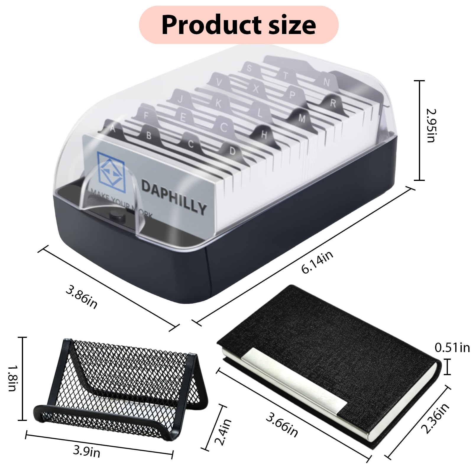 Transparent Cover Card File Box Rolodex Card Holder For 800 Business Cards  - A-Z Index Organizer With Transparent Cover, Black Roller Dex Organizer Card  Holder