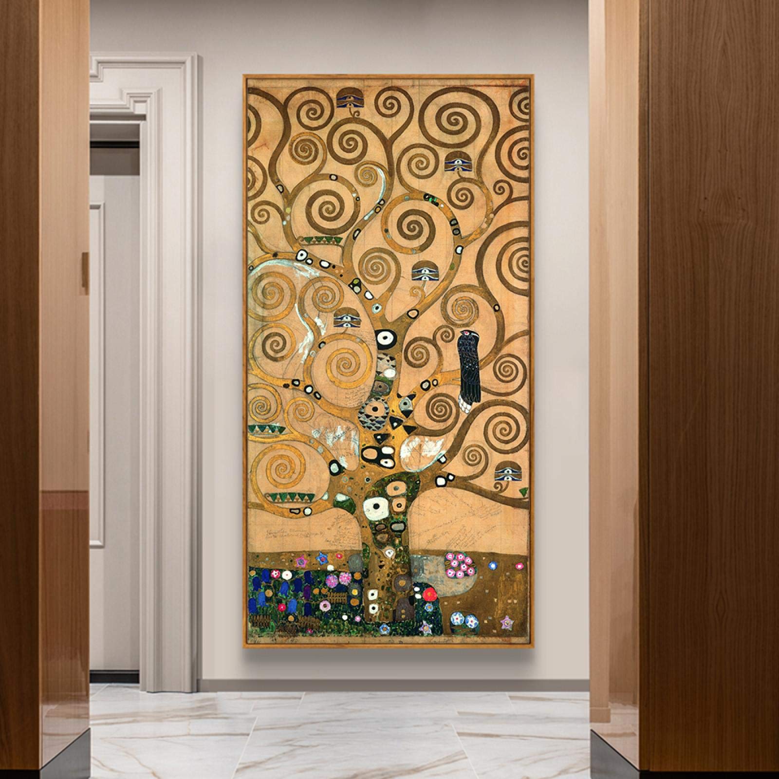 Gustav Klimt obraz olejny z drzewem życia na płótnie, plakaty i wydruki, szczęśliwa sztuka ścienna, obrazy artysty do salonu, dekoracja domu, 60 x 120 cm, z ramką