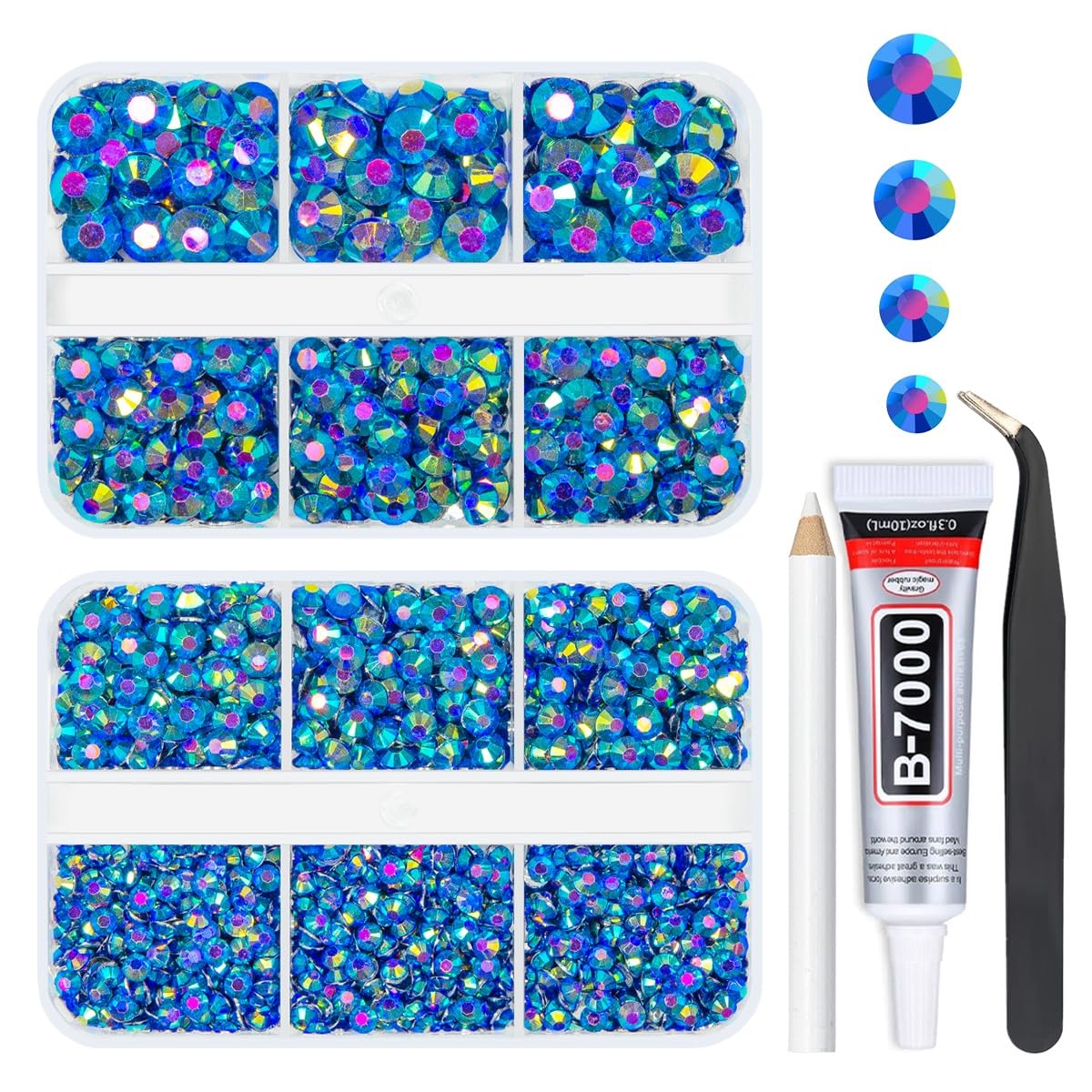 qiipii Royal Blue AB Resin Rhinestones w B7000 Jewelry Glue for Bedazzling Crafting Dark Blue Flatback Stones 3mm 4mm 5mm 6mm Diamonds Gems Charms for