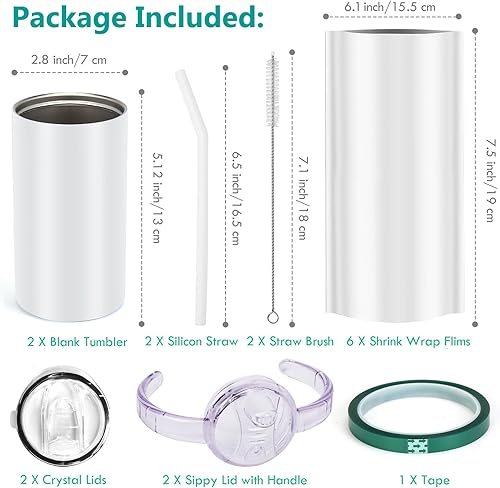 Miniatura 2 de Rommeka Vasos de sublimación de 12 onzas, paquete de 4 vasos de sublimación de acero inoxidable rectos y delgados para niños con tapas y pajitas,