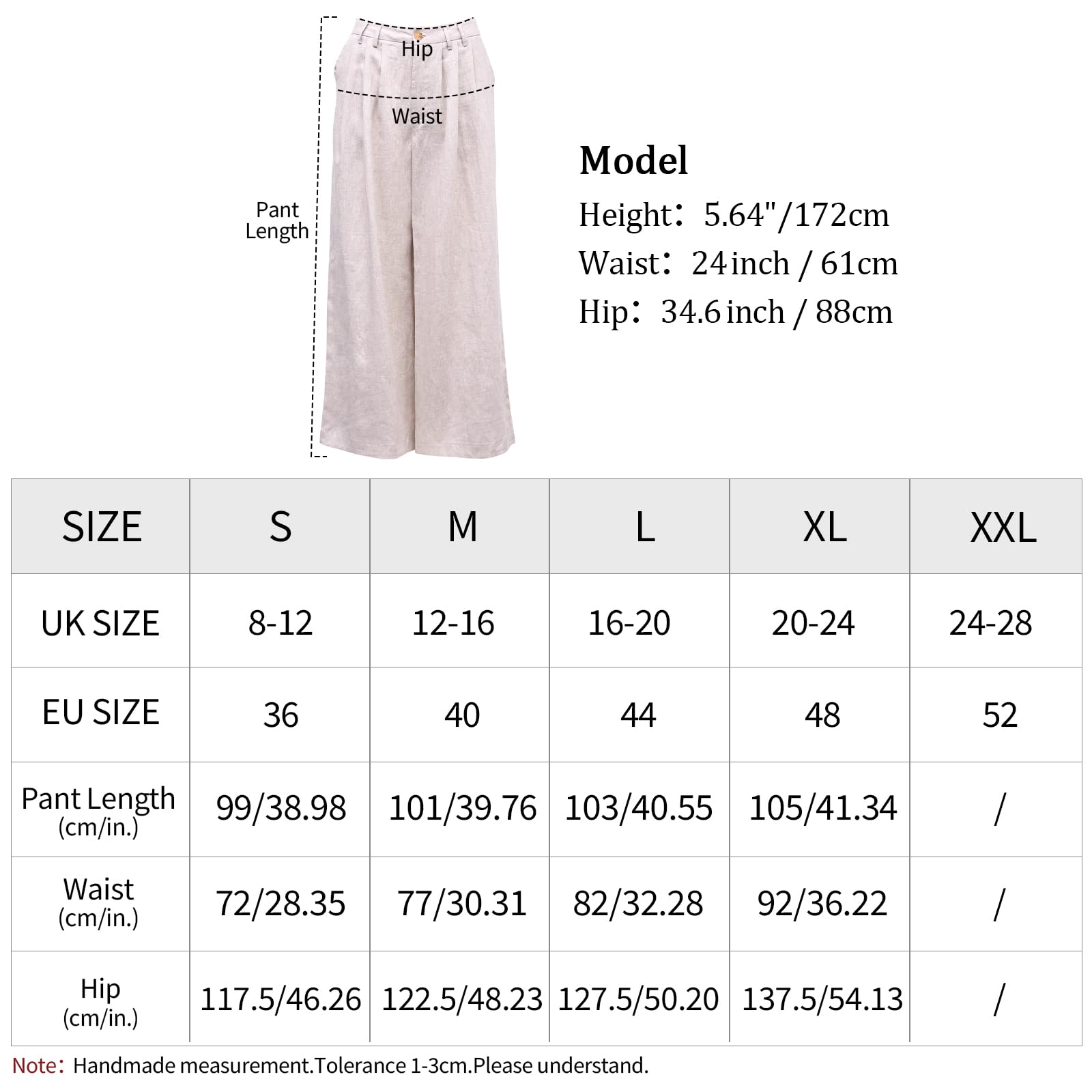Amazhiyu Pantaloni da donna in puro lino, casual, a gamba larga, con tasche, vestibilità larga, pantaloni formali da lavoro