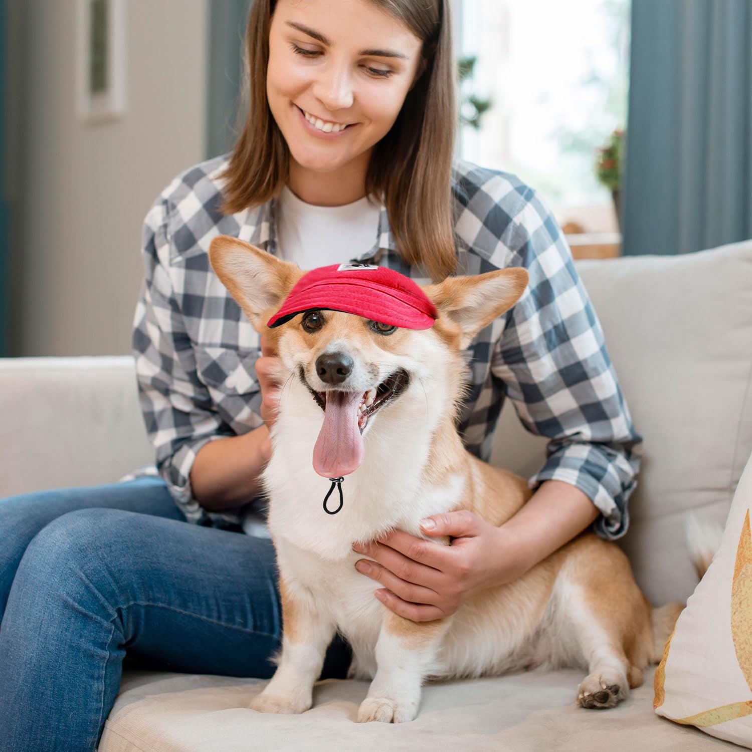 LATRAT Berretto da Baseball per Cani, Cappello di Protezione Sole per Sport All'aria Aperta di Animali Domestici, Visiera Estiva per Cani con Fori per le Orecchie e Cinghia Regolabile (Rosso, M)