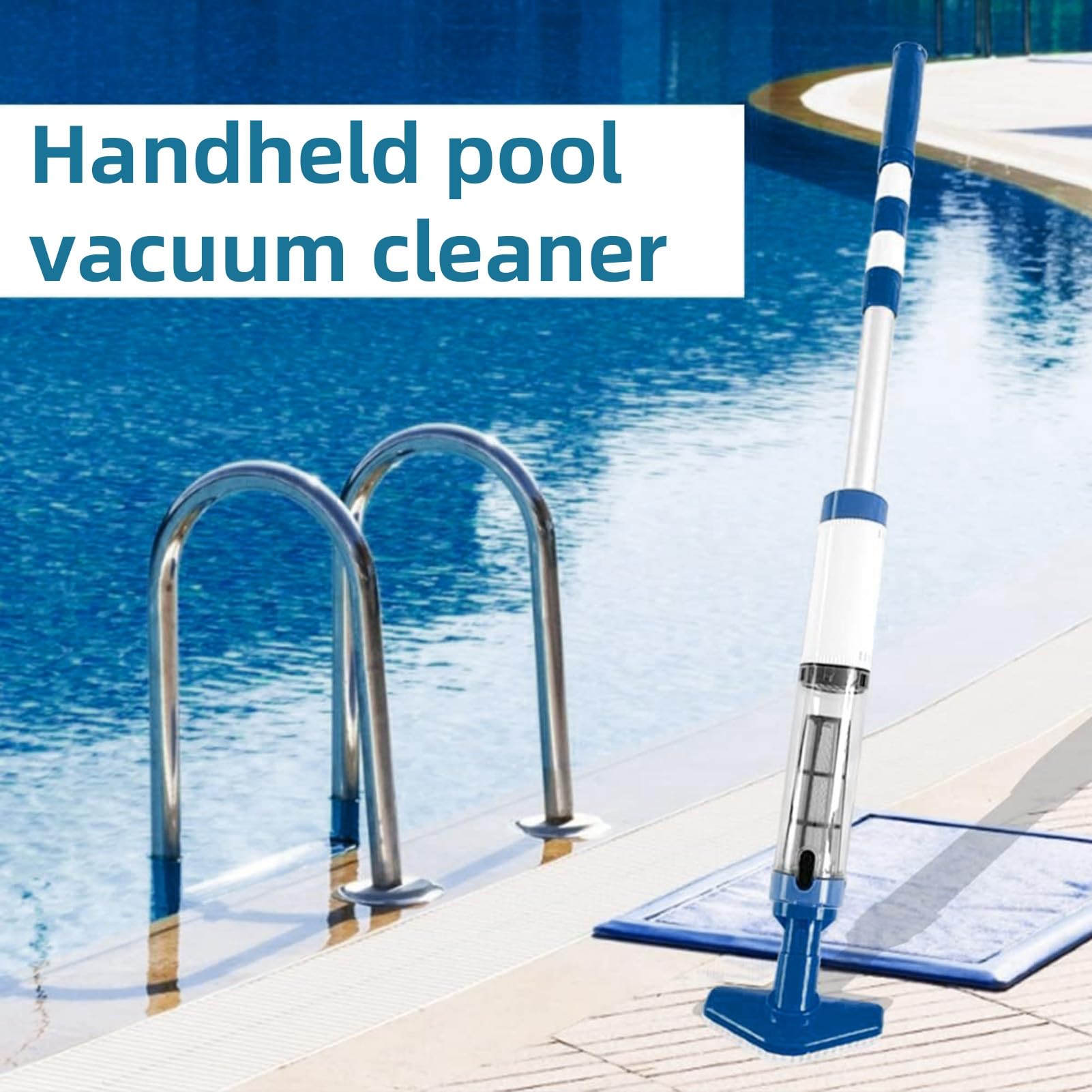Pool Vakuum für den OberIrdischen Pool, 3 in 1 Kabellos Wiederaufladbare Pool Vakuum, piscina portatile und 3 Austauschbare Bürstenköpfe, Für Spas, Whirlpools und Kleine Pools Blu