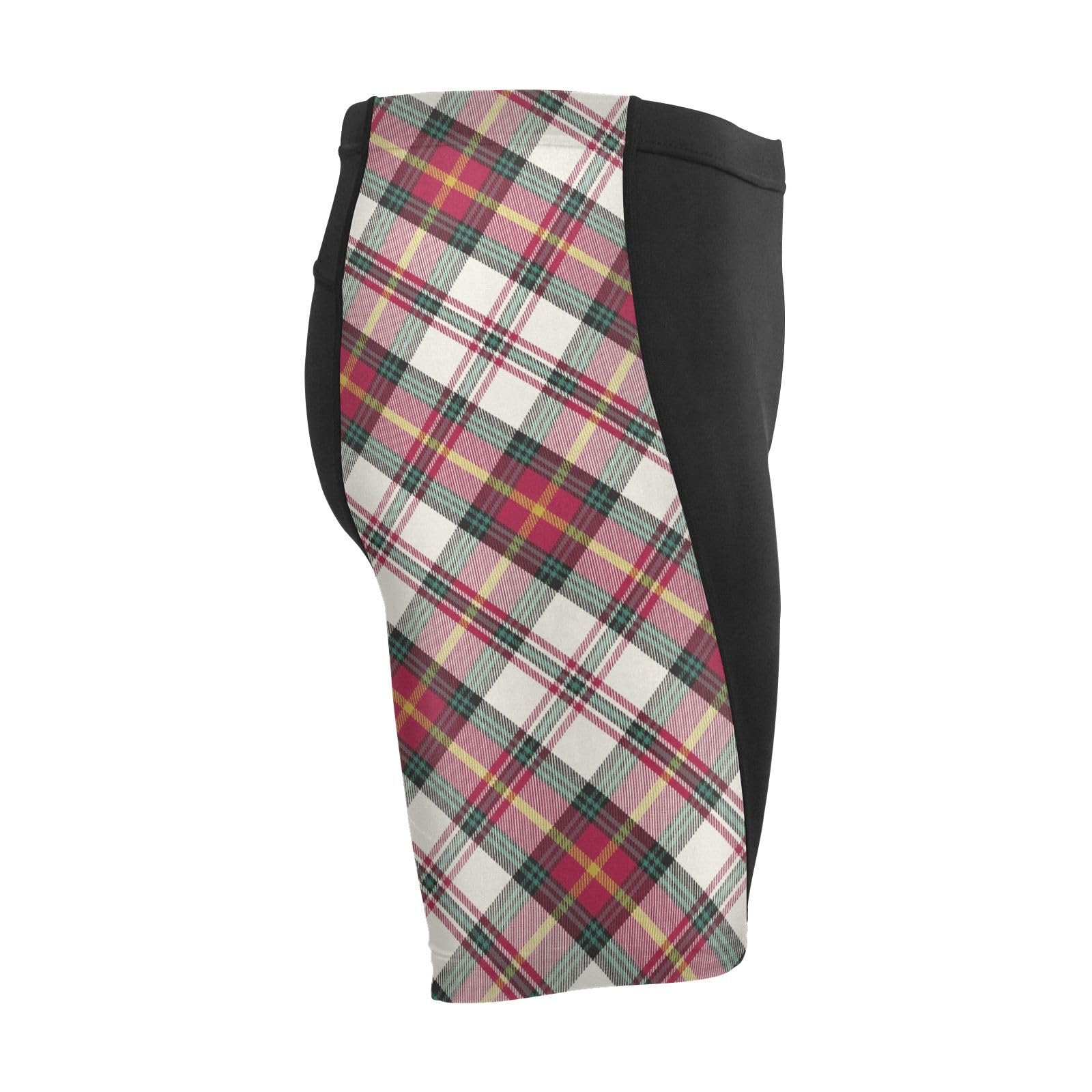 Men's Cycling Shorts, Padded Cyclings Pants, Cyclings Clothing with Leggings Worn in A Loop Christmas Plaid Scotland Red