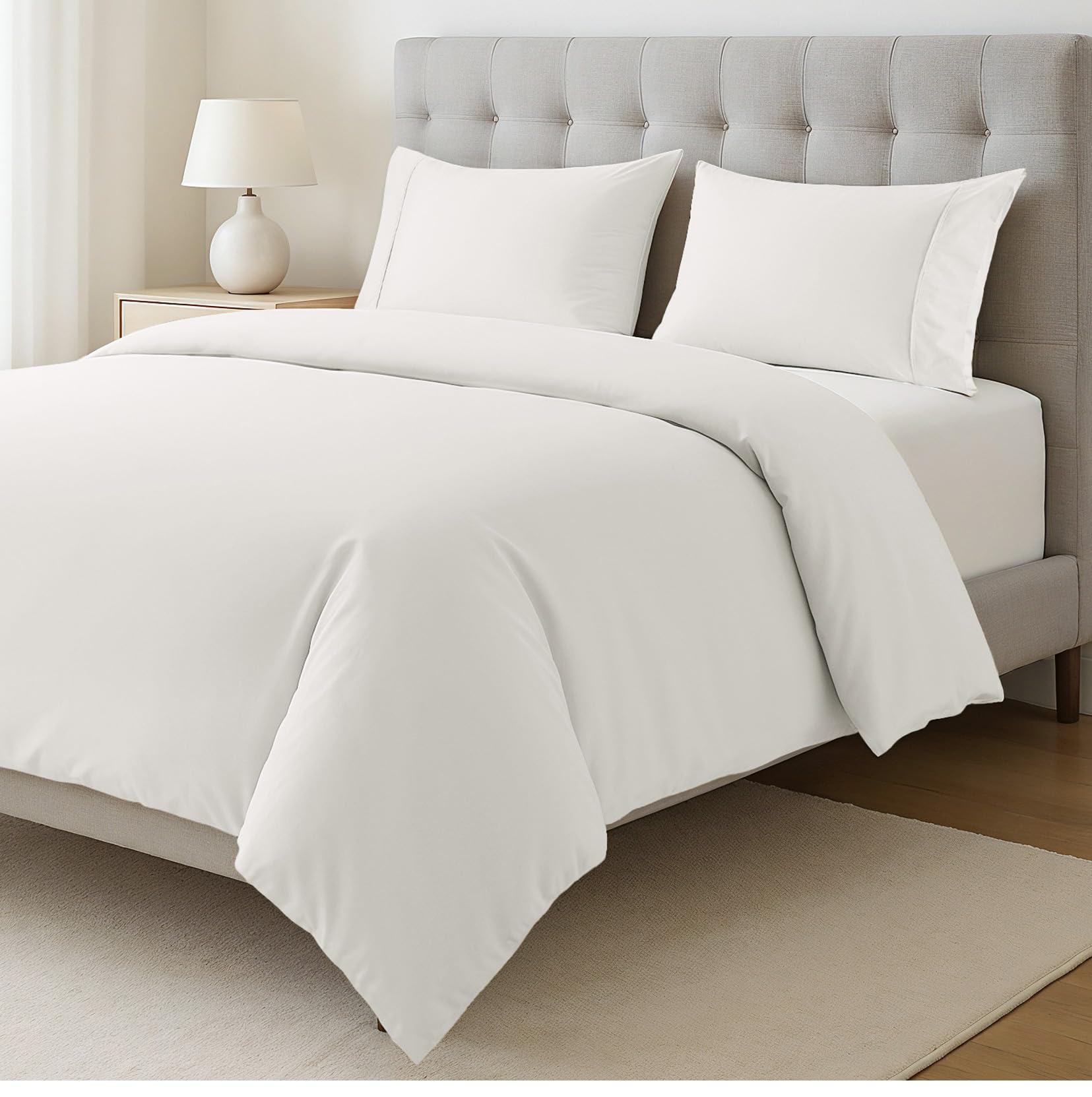 Lane Linen 100% Cotton Super King Duvet Cover Set White - Pre-Washed, Eco-Friendly, Percale Weave Bedding - Lightweight, Breathable Quilt Cover with Button Closure, 3 Piece Set