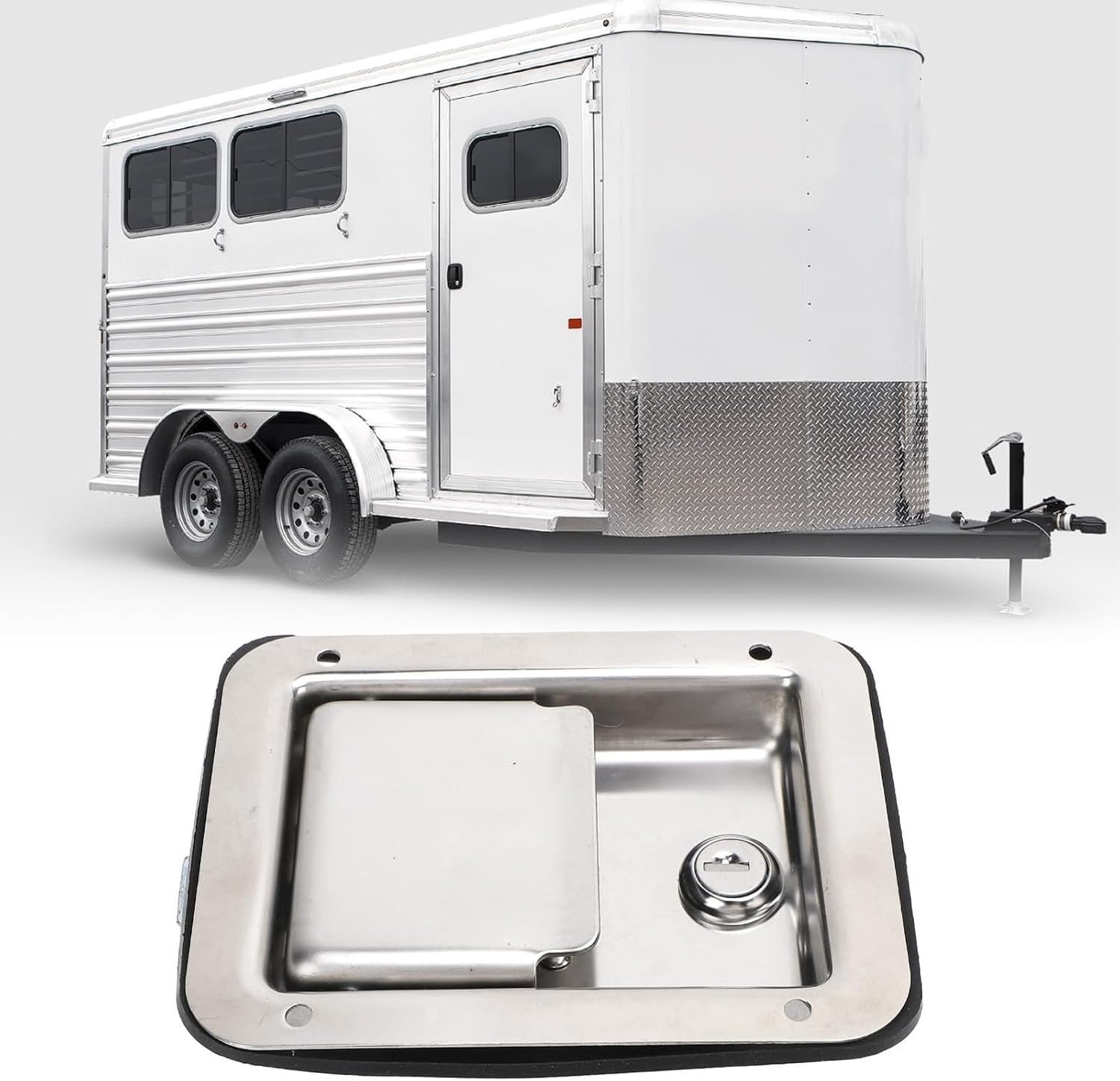 Klamka Zamek Skrzyni Narzędziowej 140x108 mm Stal Szlachetna Polerowana, Zamek Wpuszczany Do Skrzyni Pickup, Przyczepy, RV, UTV, ATV