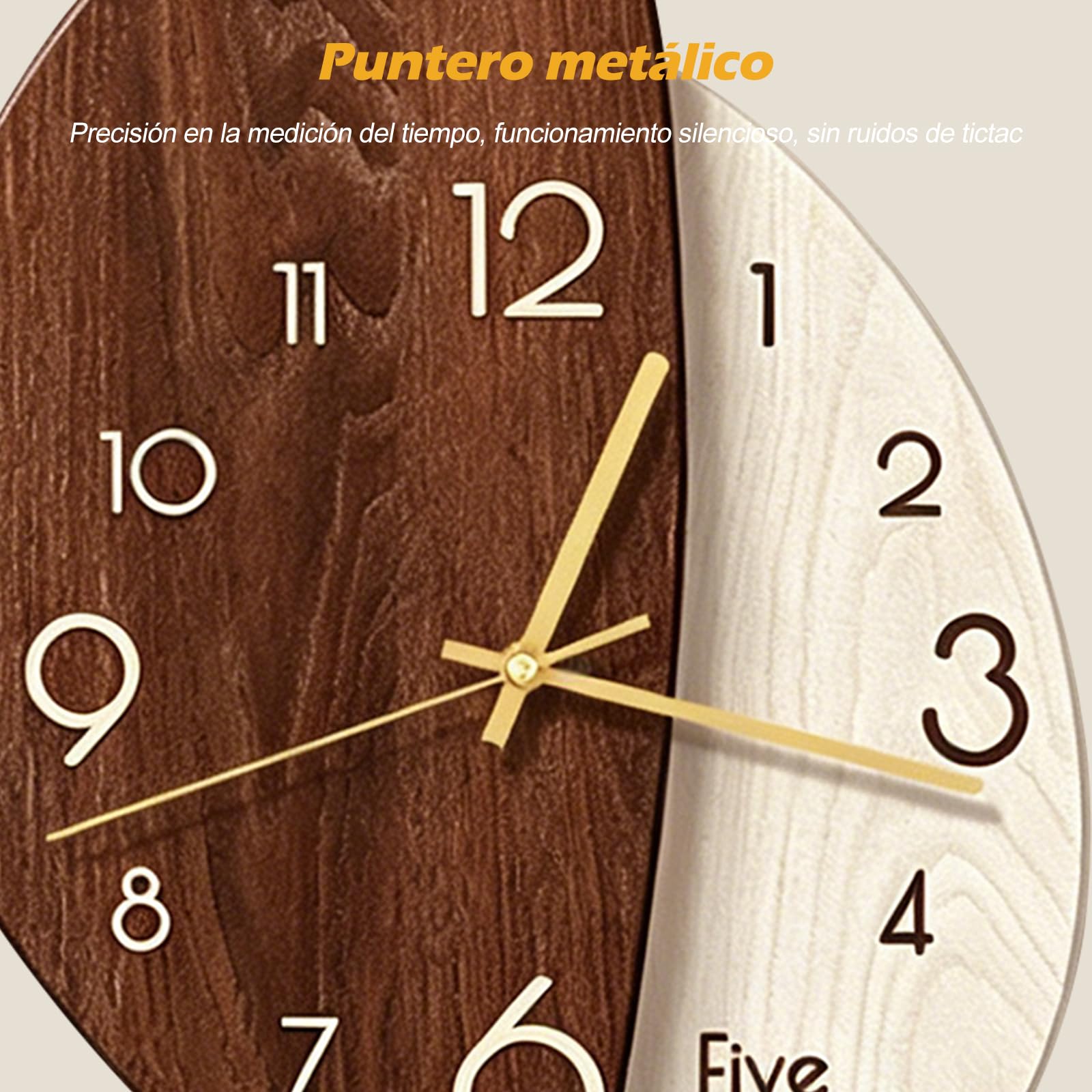 Ergocar Reloj De Pared con Diseño Artístico Moderno Vetas Madera Irregulares En Dos Capas Acabado Mate 3D Batería Larga Duración Silencioso e Impermeable