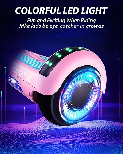 Miniatura 9 de SIMATE Aeropatineta para niños de 6.5 pulgadas, autoequilibrante con Bluetooth y luces LED, velocidad máxima de 7.5 MPH, rango de 7.5 millas,