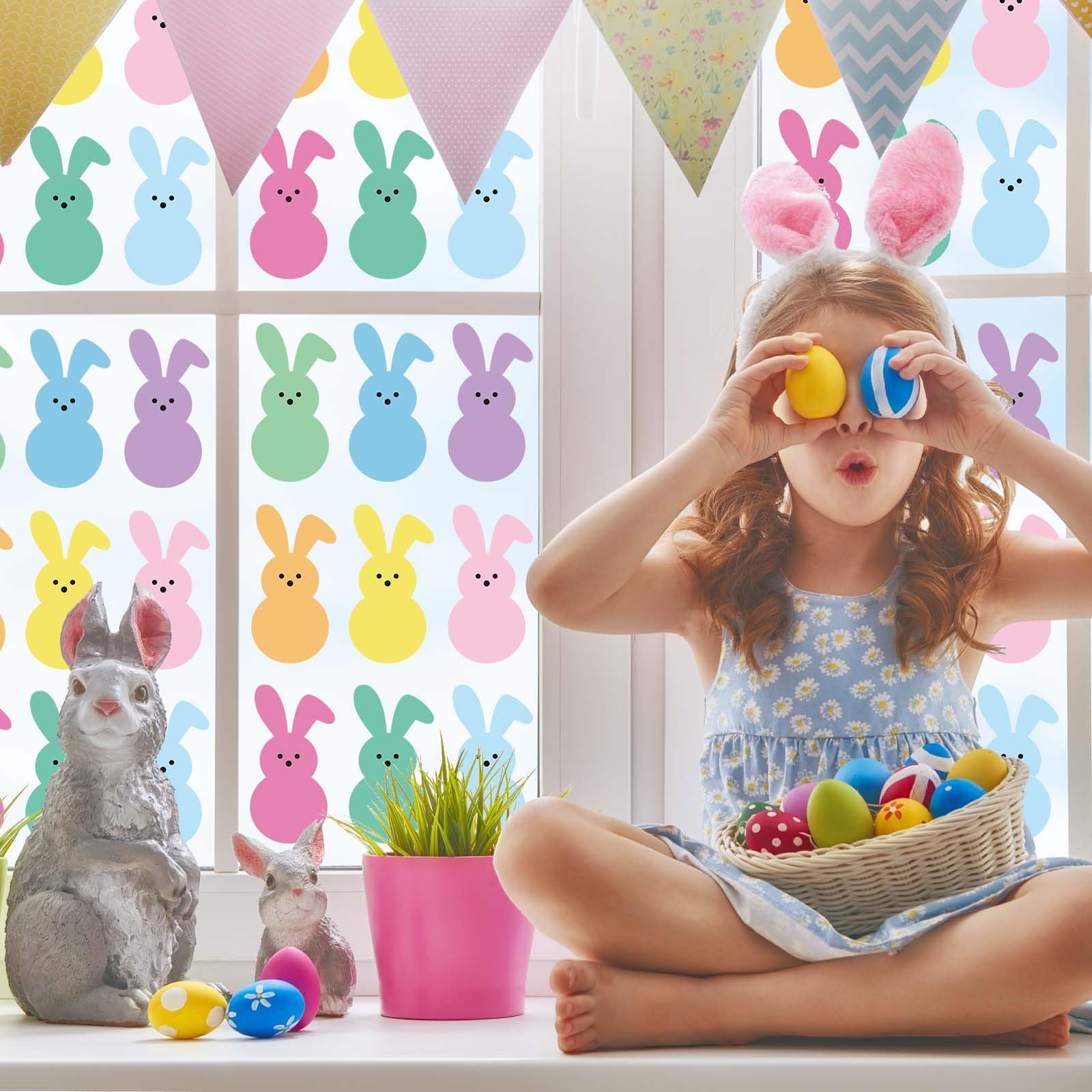 Whaline 54Pcs Easter Bunny Cutouts Colorful Rabbit Shape