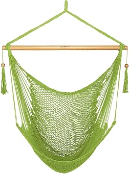 JoyView Hammock Chair with Spreader Bar Caribbean Hammock Swing Chair 300 LBS Weight Capacity XL Rope Hanging Chair for Outdoor Indoor Garden Yard - Light Green