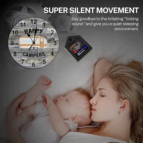 Miniatura 5 de Reloj de pared de madera redondo rústico elegante de 12 x 12 pulgadas, con números arábigos, silencioso, sin tictac, funciona con pilas, tema de