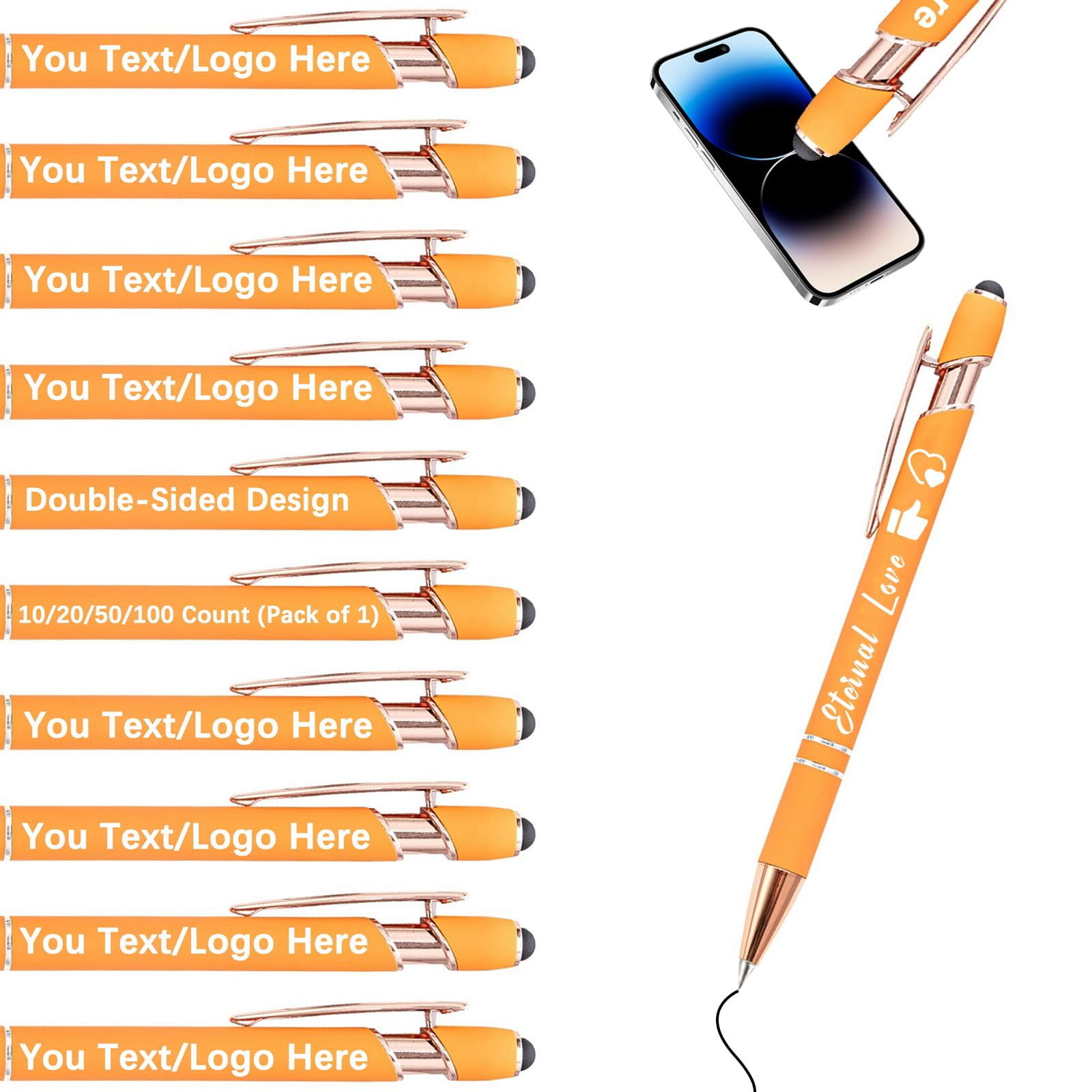 Personalised Gel Ink Rollerball Pens Bulk, Retractable Ballpoint Pens, Customised Laser Engraved Stylus with Name,Text,Logo Metal Ballpoint Pen Gift for Office Business School