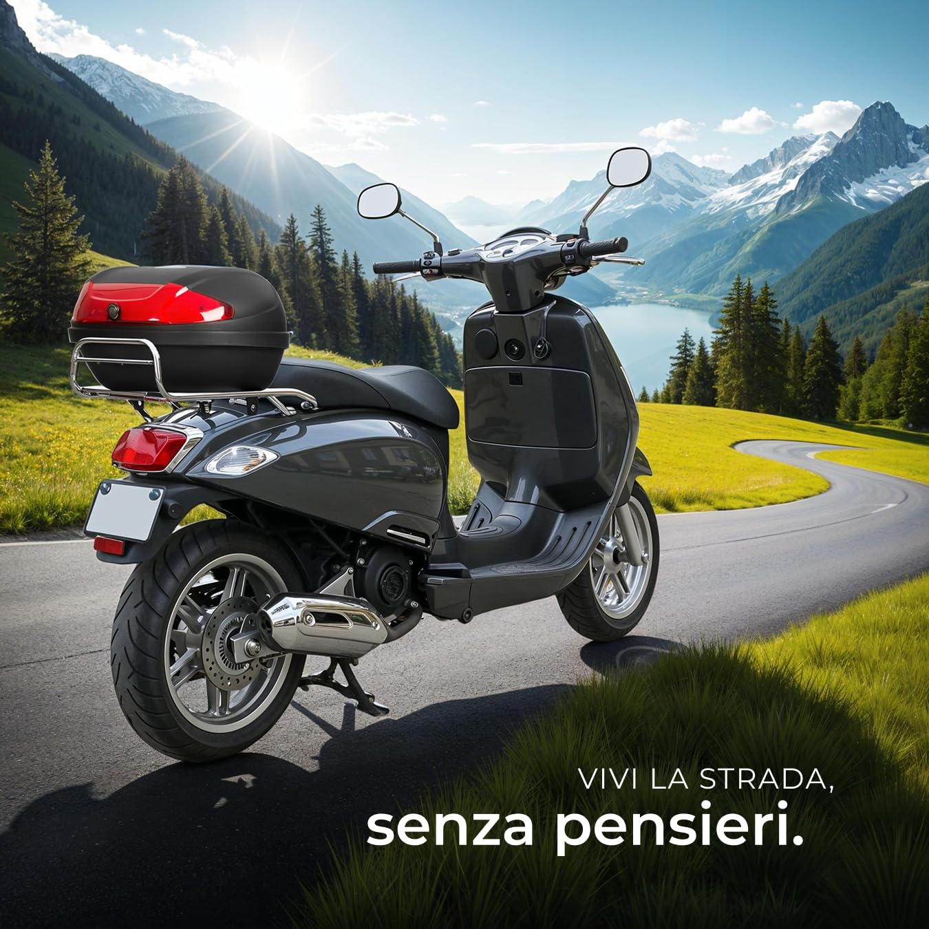 Tectake Bauletto Moto 48 Litri Top Case Universale Valigia Posteriore 2 Caschi Serratura