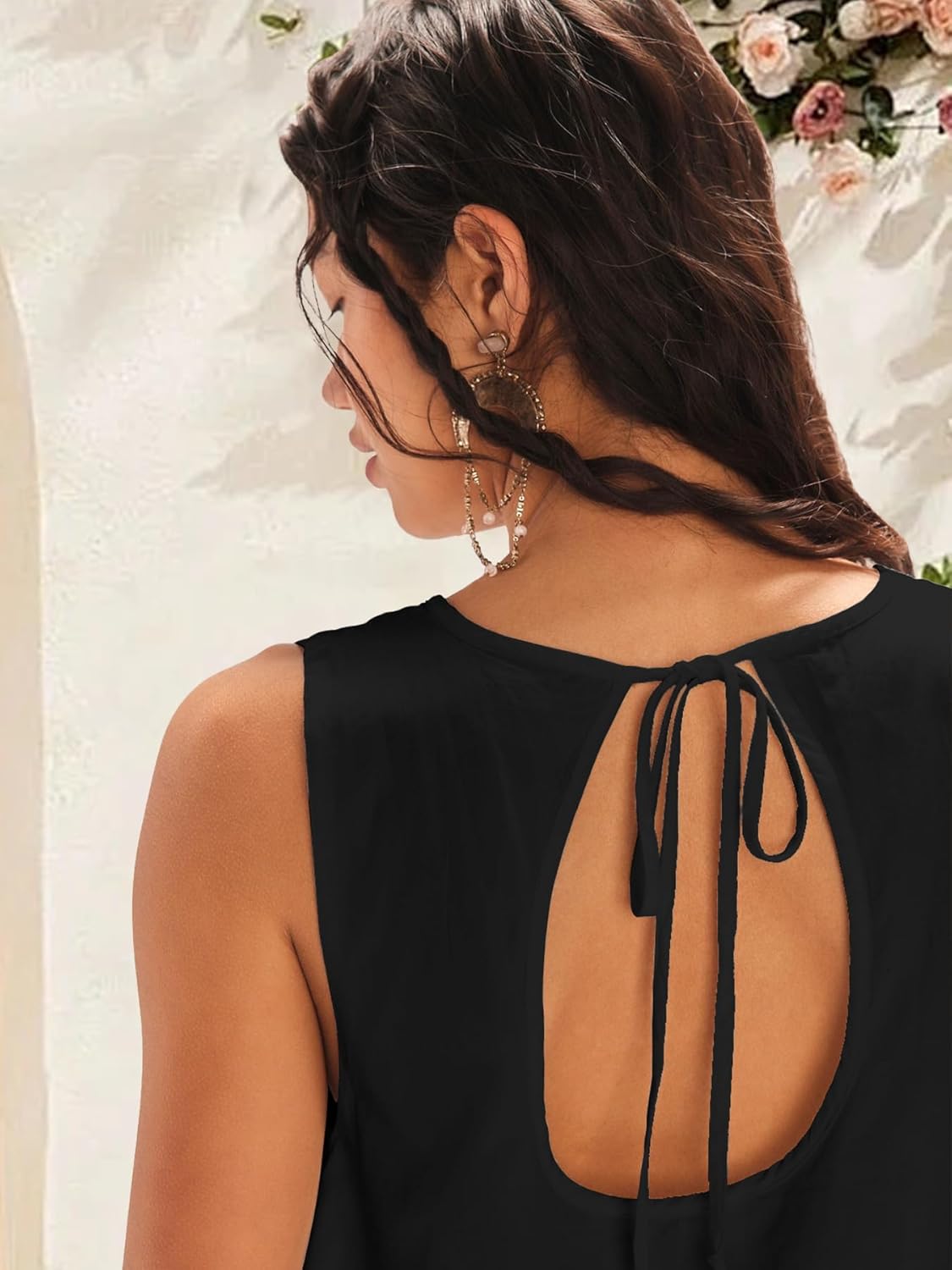 SuperPrity Womens Summer Dress Sleeveless Crew Neck Mini Dresses Bubble Casual Keyhole Tie Back Beach Vacation Sundress - Image 4