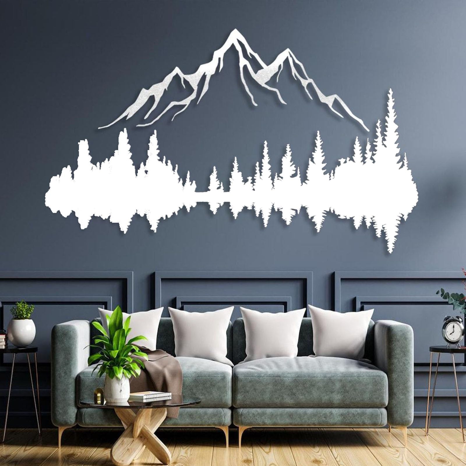 Décoration murale métal blanche paysage montagne nuage intérieur 40cm