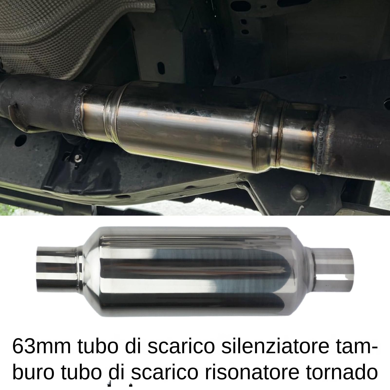 Silenziatore Di Scarico, Tubo Silenziatore per Impianto di Scarico, Acciaio con a Risonanza per Moto, Auto, Trattorino, Trattore, Camion