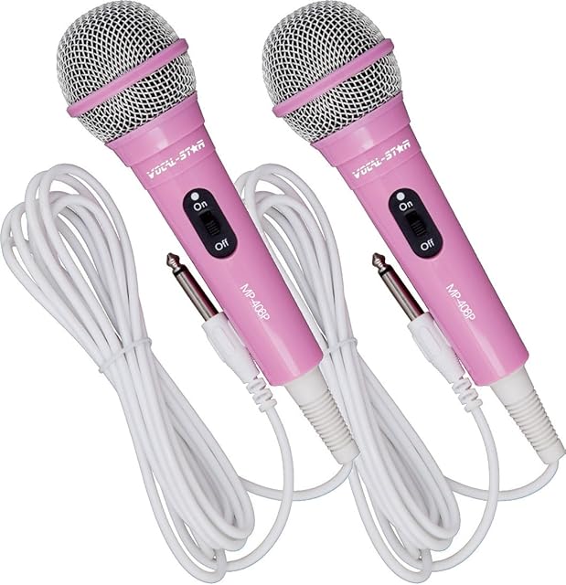 Vocal-Star 2 Pink Wired Microphones With 3m Cable, Dynamic Unidirectional, Perfect for Singing, Karaoke, MP408p