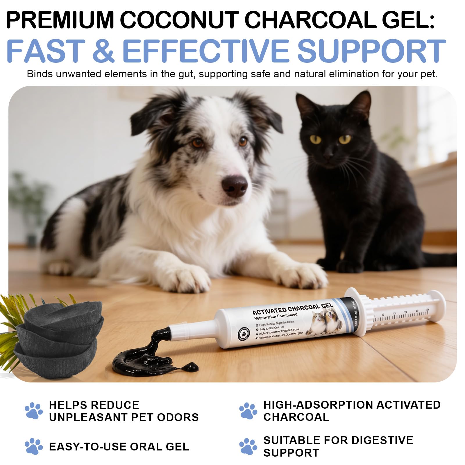 Activated Charcoal Gel for Dogs, Aktivkohle-Gel für Hunde 30 ml, hohe Absorptionskraft, reduziert Verdauungsgerüche, für alle Hunde geeignet