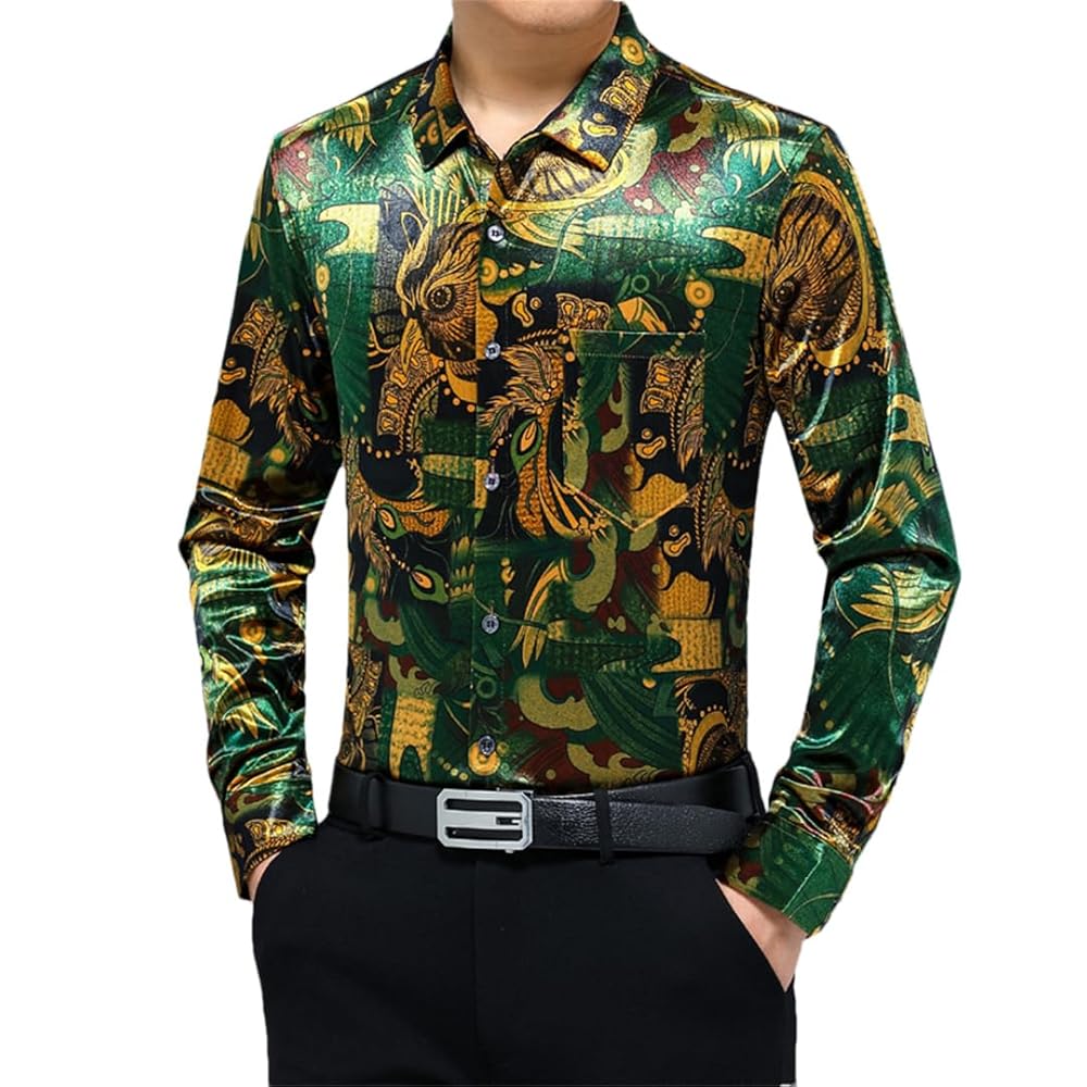 Alloaone Camicie Vintage in Pile Dorato da Uomo Stampa Camicia da Uomo Slim  Fit Manica Lunga Primavera Autunno EN8 M : Amazon.it: Moda
