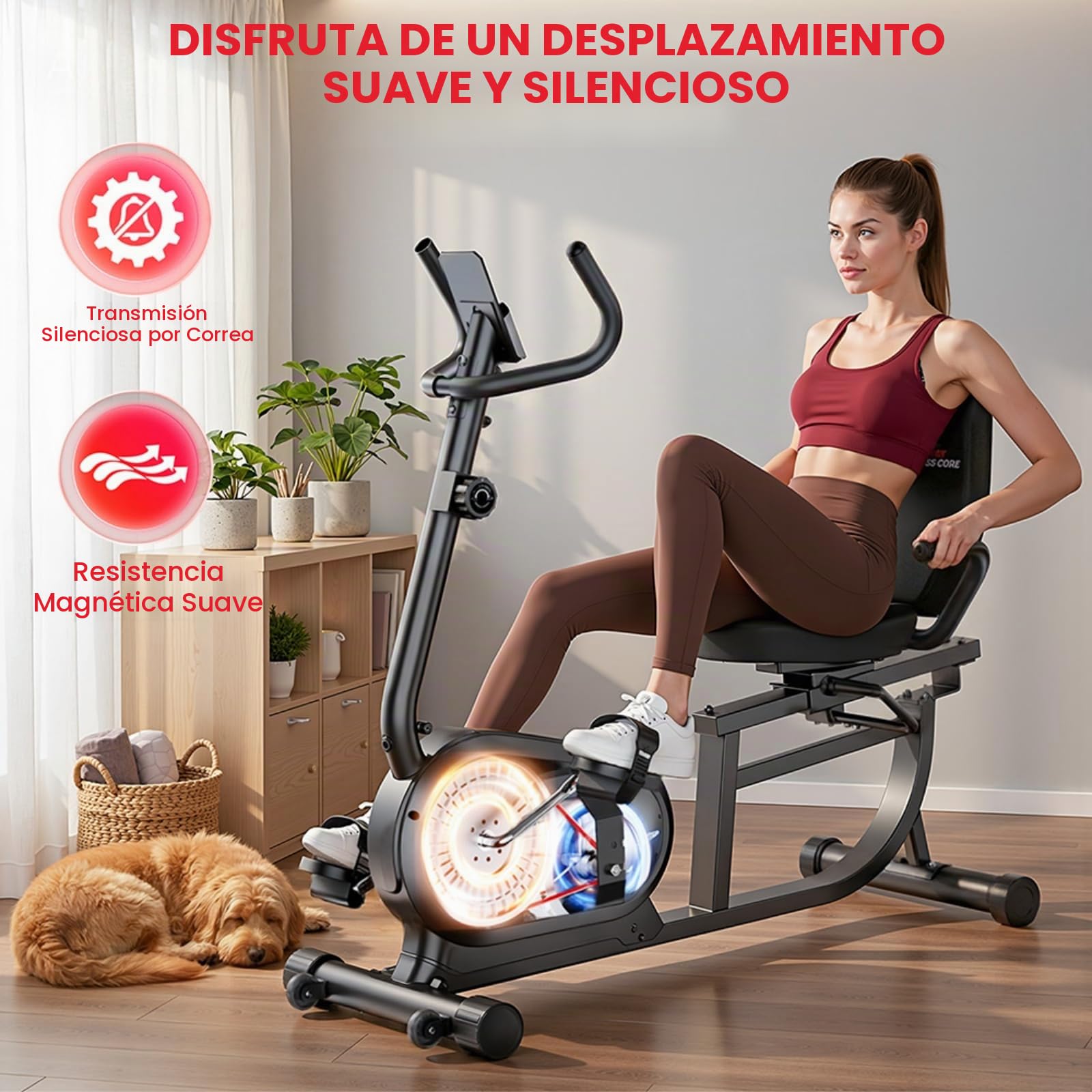 Bicicleta Estática Reclinada para Casa con Respaldo Ergonómico, Bicicleta Magnética Horizontal, 16 Niveles de Resistencia, Pantalla LCD, Ideal para Cardio y Rehabilitación, Soporta hasta 150 KG