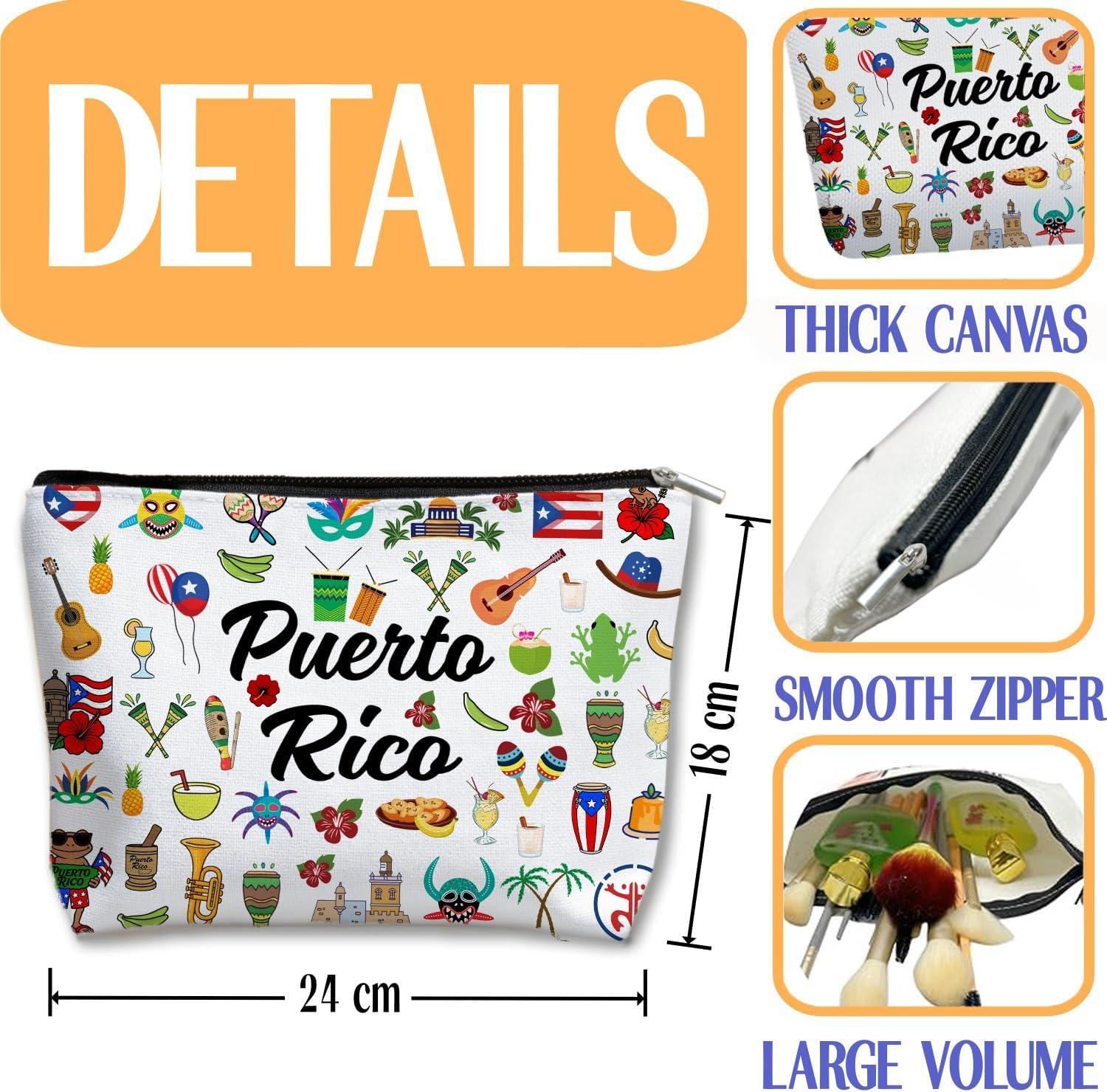 Puerto Rico Travel Souvenir Gift Makeup Bag, Puerto Rico Traveler Cosmetic Bag, Toiletry Pouch Organizer Bag for Makeup Tools Odds and Ends - Image 3