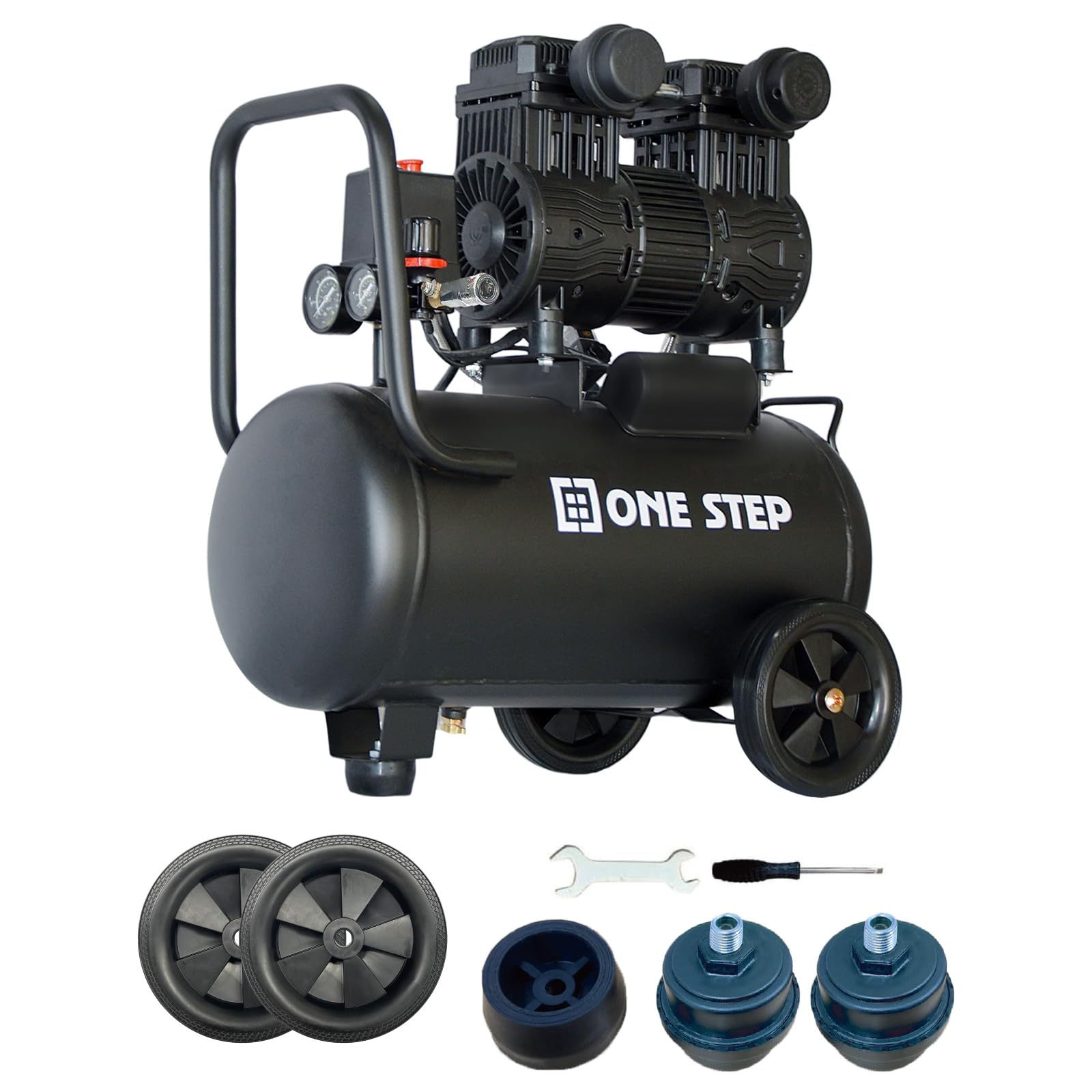ONE STEP 30L 静音エアコンプレッサー　オイルレス  大容量 100v (30L ブラック) ONE STEP 30L エアコンプレッサー 静音 オイルレス 次世代 100V