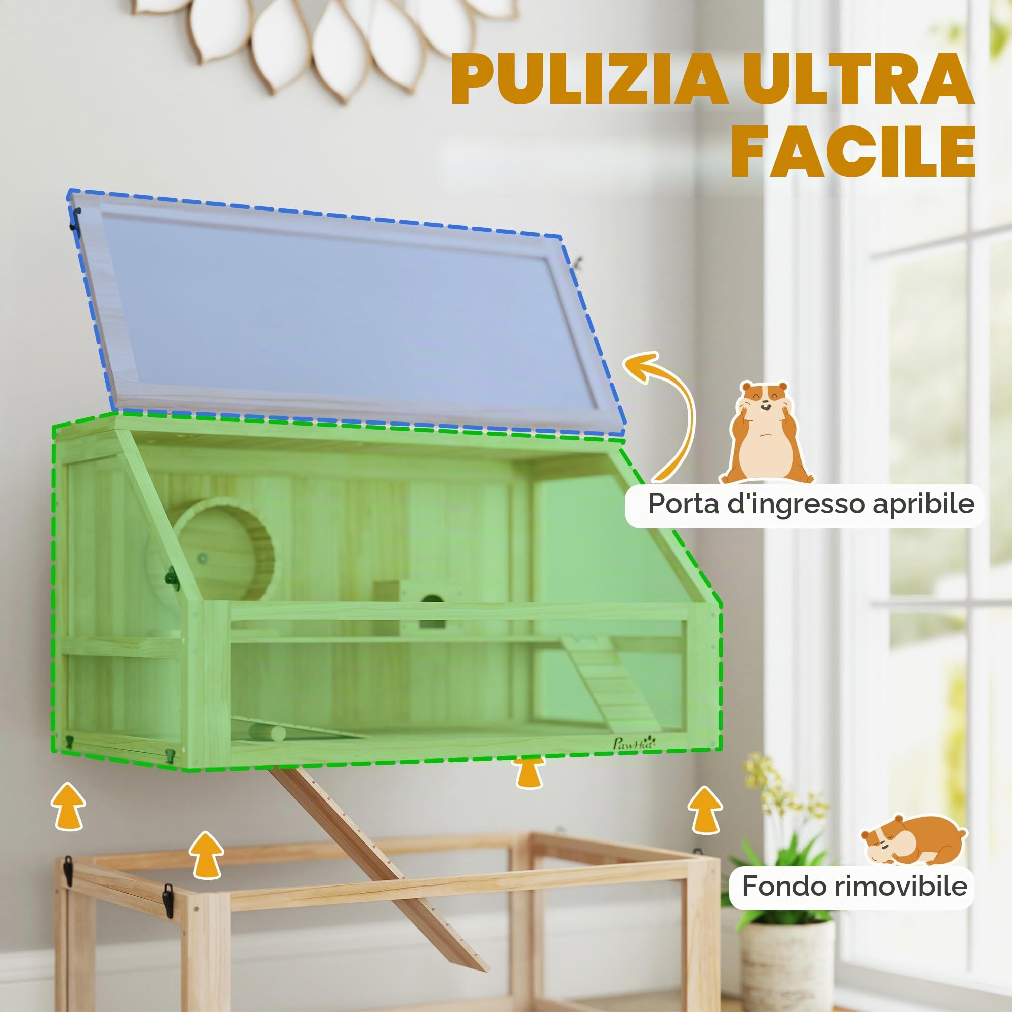 PawHut Gabbia in legno per criceti 3 piani finitura legno naturale