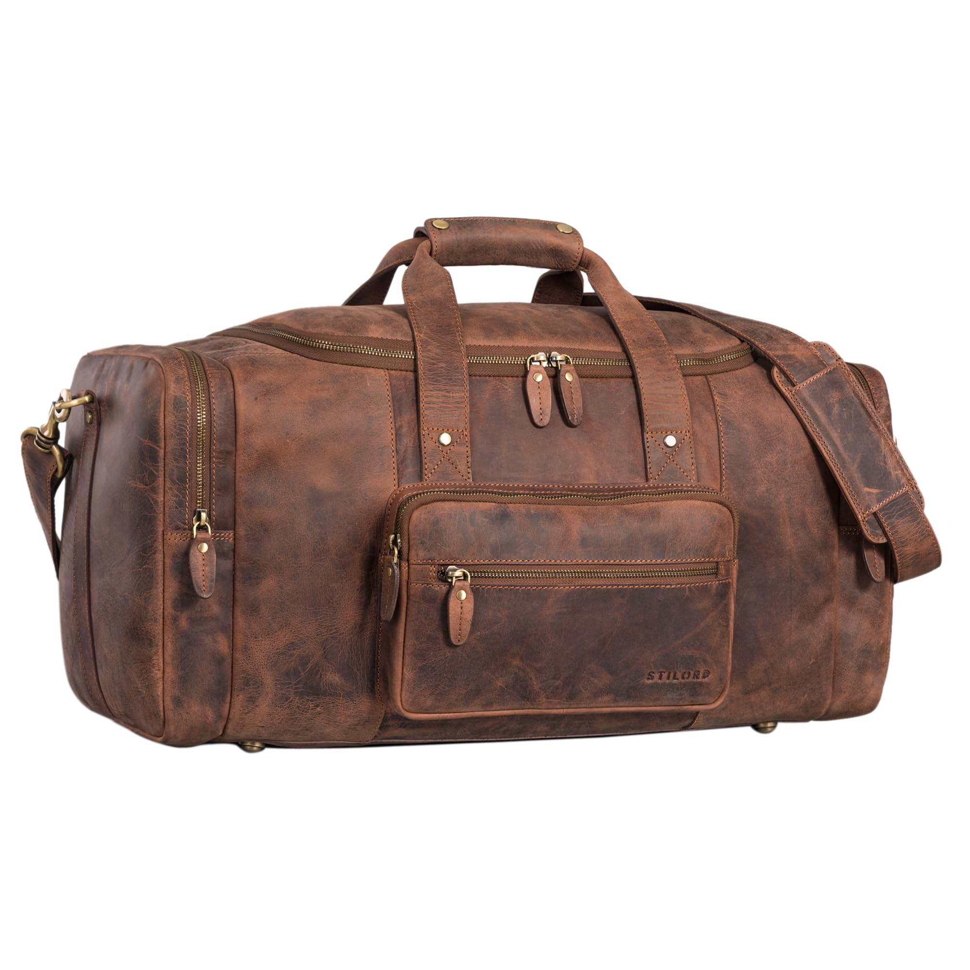 STILORD Journey Bolsa de Viaje Piel Bolsa Grande Bolsa Fin de Semana Bolsa de Equipaje de Mano Bolsa Deporte Mujer Hombre Vintage Color:aneto - marrón