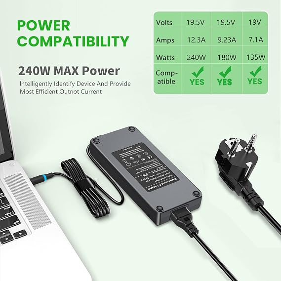Dell Precision M6400 M6500 M6600 M6800 için 240W 19,5V 12,3A Güç Kaynağı Şarj Cihazı, Alienware M17X M18X X51 13 15 17 R2 R3 R4 R5, Precision 7710 7720 7720 7 ile uyumlu 730