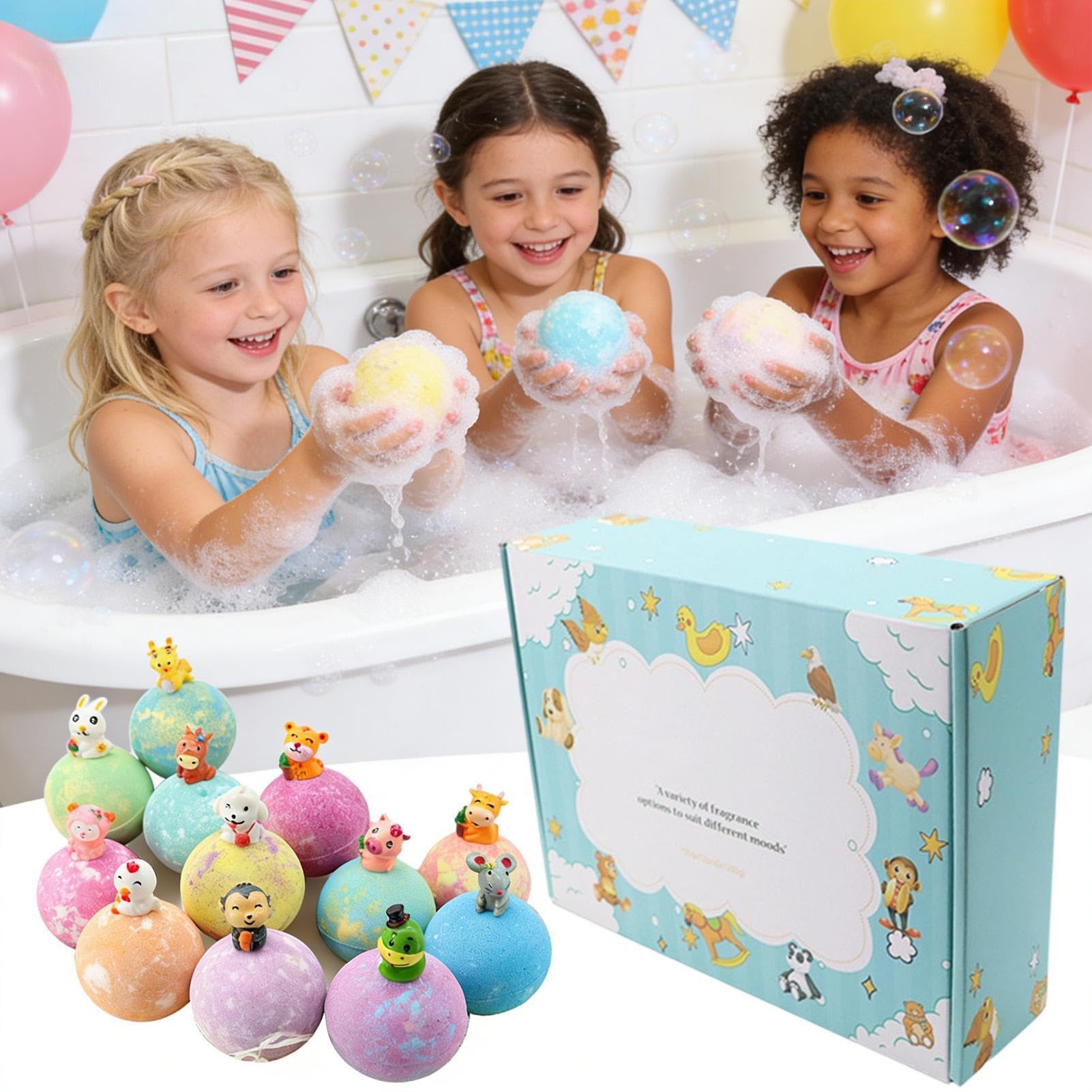 Bath Bombs con | 12 Pezzi Tema Animali Per Pulizia Del Corpo - Set Di Bagno Effervescente | per Regalo Compleanno, Estate, Viaggio, Casa, Asilo