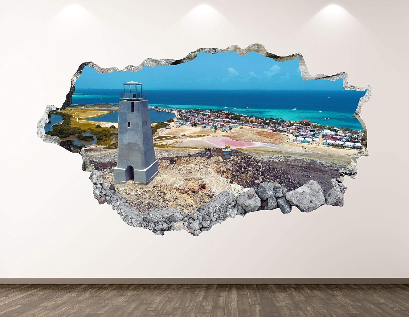 3D Wandtattoo Wanddurchbruch Wandaufkleber Insellandschaft Wandsticker Wanddeko Wandbilder, Selbstklebend Wand Aufkleberfür Wohnzimmer Schlafzimmer Badezimmer Flur Küche Möbel Aufkleber 70x122cm