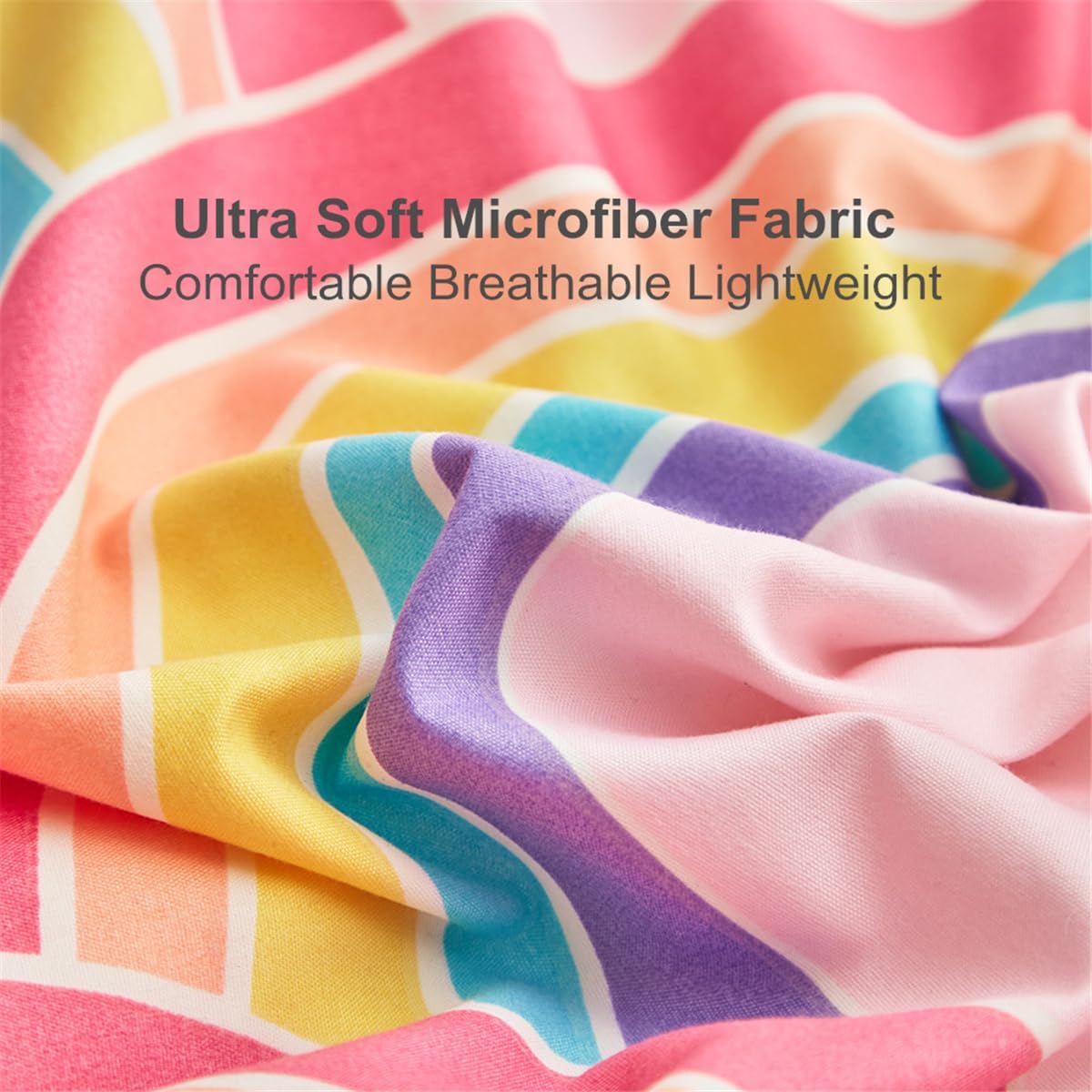 Pink Girls Twin Comforter Set, Glow in The Dark 3 Pieces Rainbow Comforter with 2 Pillowcases, Soft Microfiber Girls Twin Bedding Set for Kids Teens Washable Lightweight All Season Use - Image 4