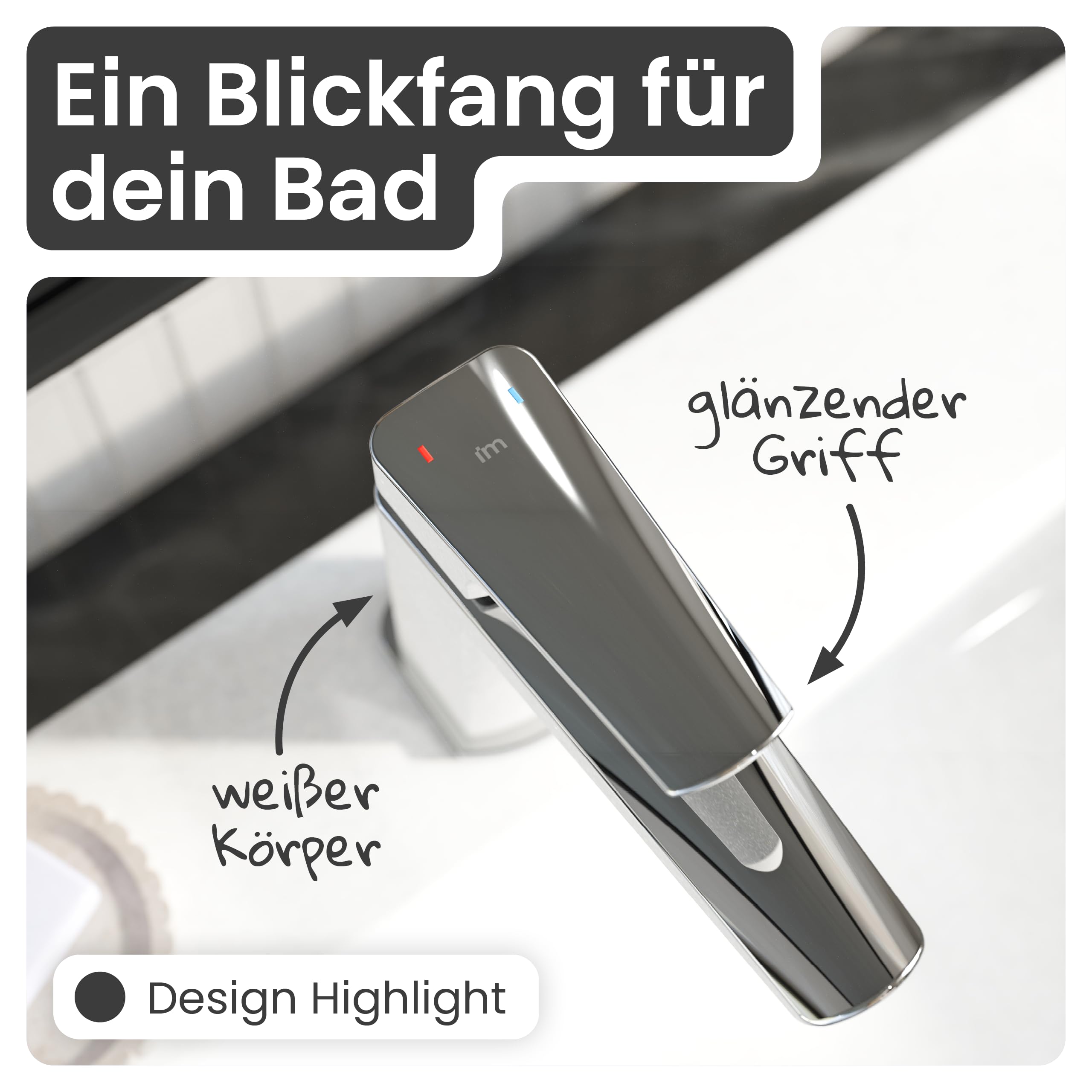 instmaier Amelie | Waschtischarmatur | Chrom Weiß | Wasserhahn für Bad | Einhebelmischer Waschbecken | Mischbatterie aus Messing