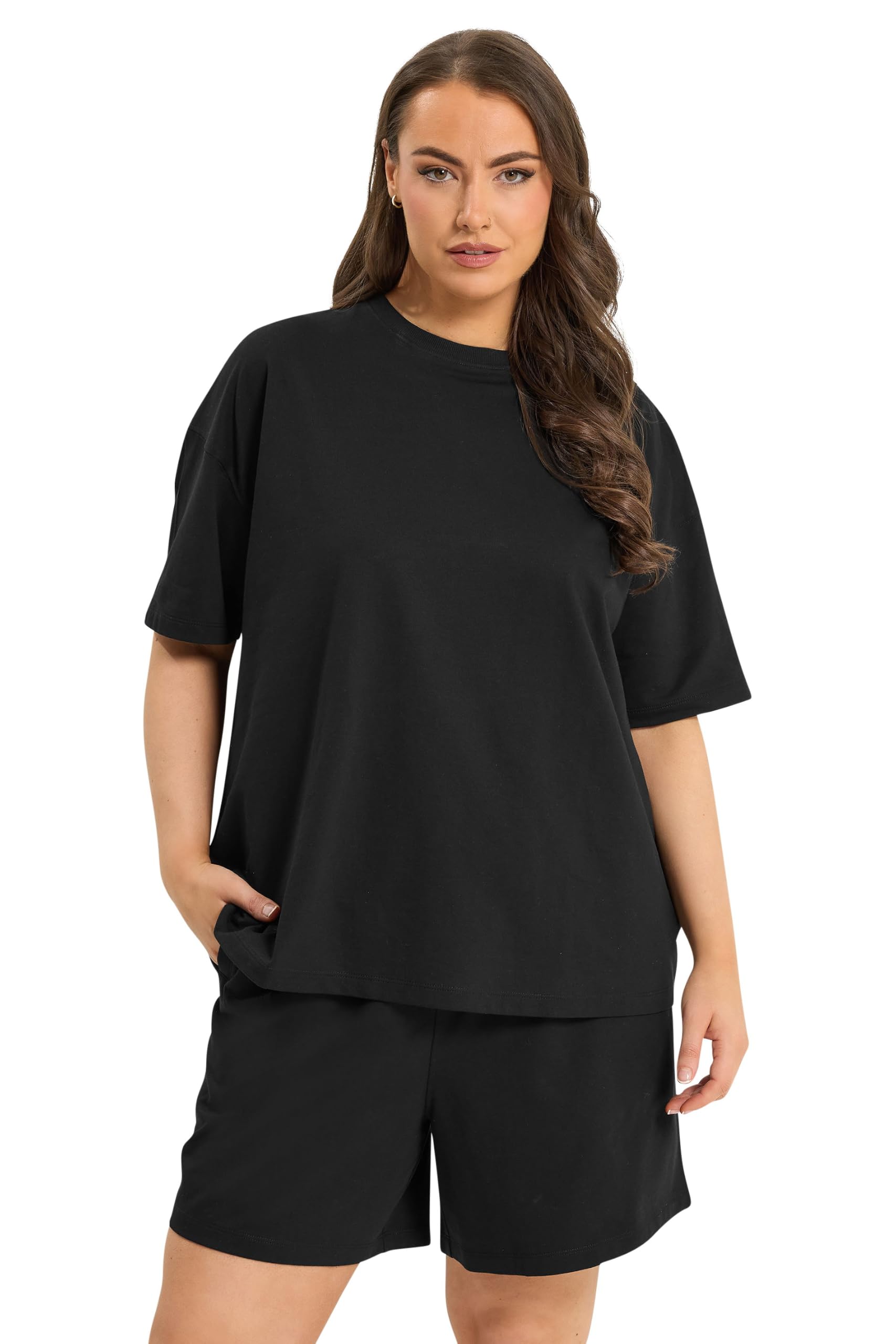 Yours Women's Black Sweat T-Shirt & Short Set In Size 22-24