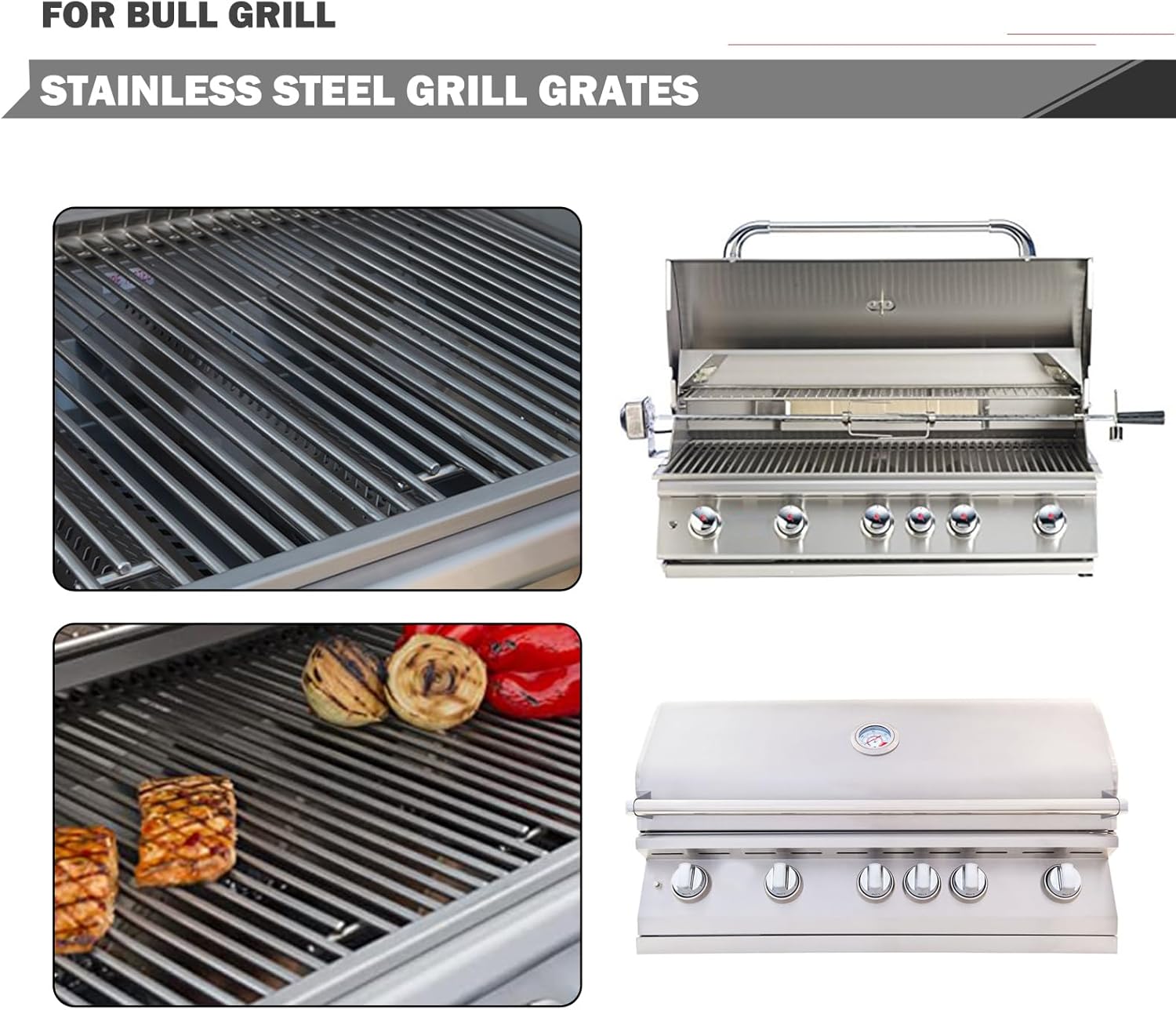 Oklagarden 57568 57569 Grates Replacement for Bull Grill Replacement Parts 5 Burner 40Inch Bull 16517 Stainless Steel Cooking Grates Lion Premium L90000 Grill Parts Bull Brahma 57569CE 57569CE Grids