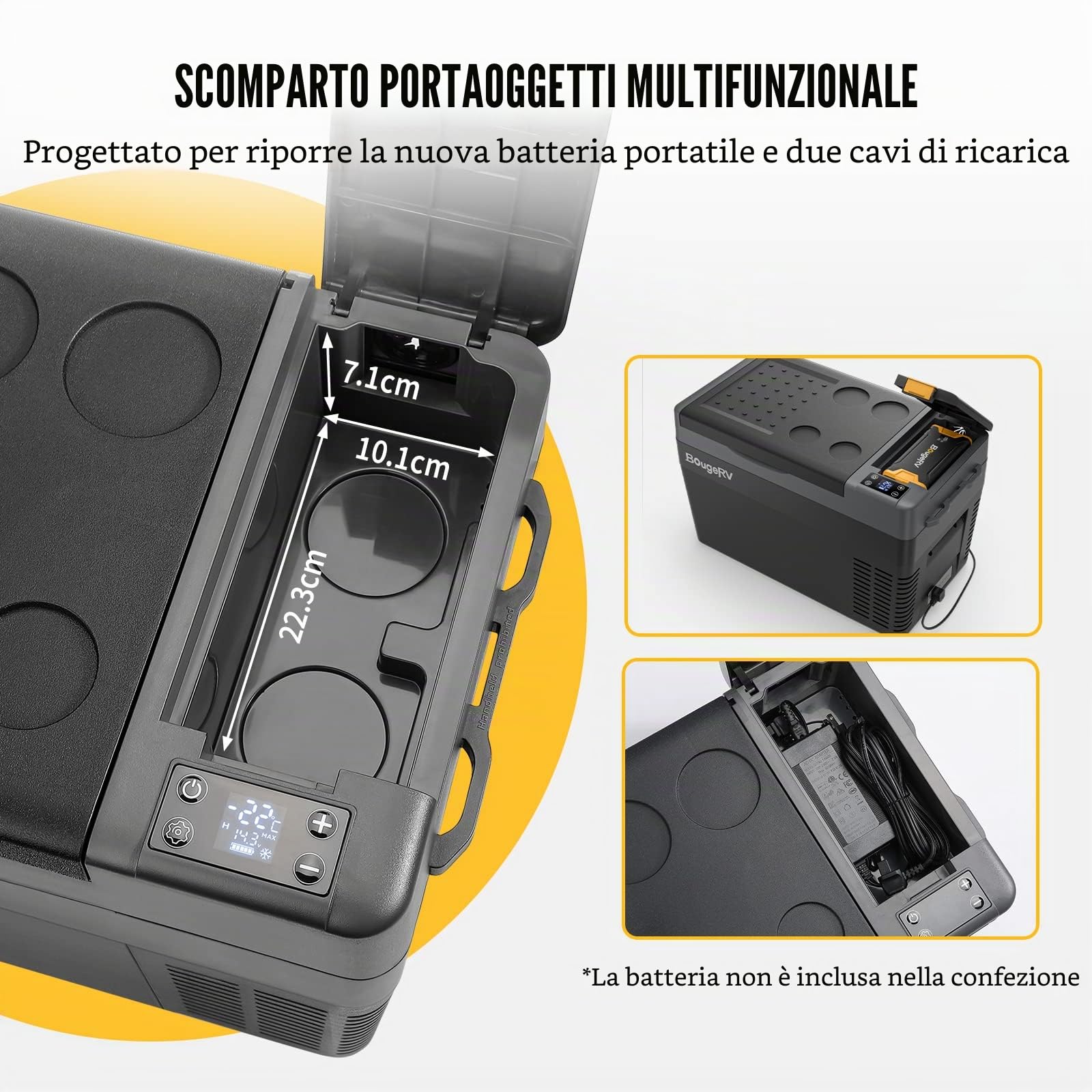 BougeRV CRPRO Frigo Portatile 29 litri -22°C 10°C 12/24V CC 110-240V CA Compressore 12V Campeggio Nero