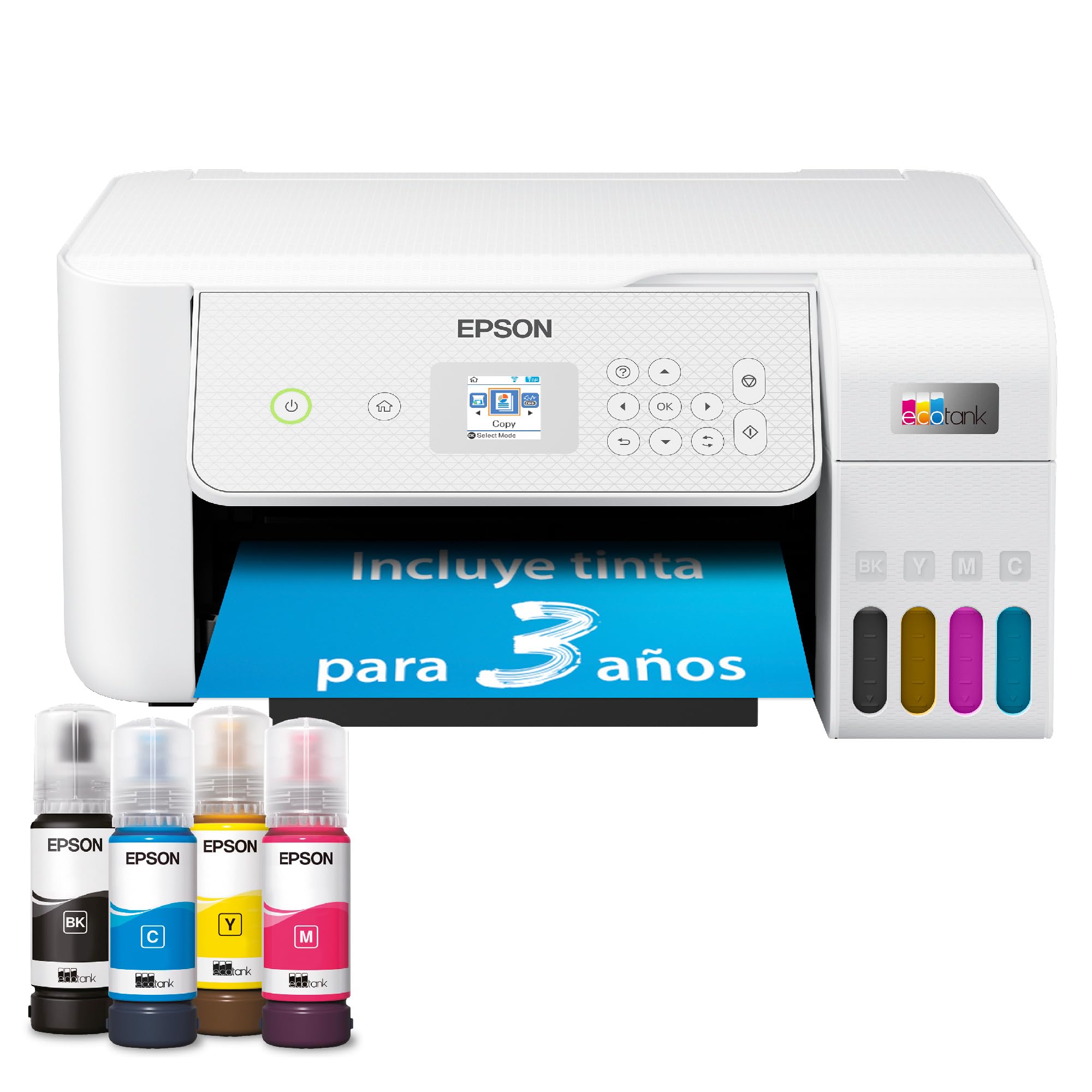 Epson EcoTank ET-2876 Impresora de Depósito de Tinta | Para Uso Intensivo en Hogar | Wi-Fi | A4 | Imprimir, Copiar, Escanear | Pantalla LCD 3,7cm | Tinta Incluida Para 3 Años