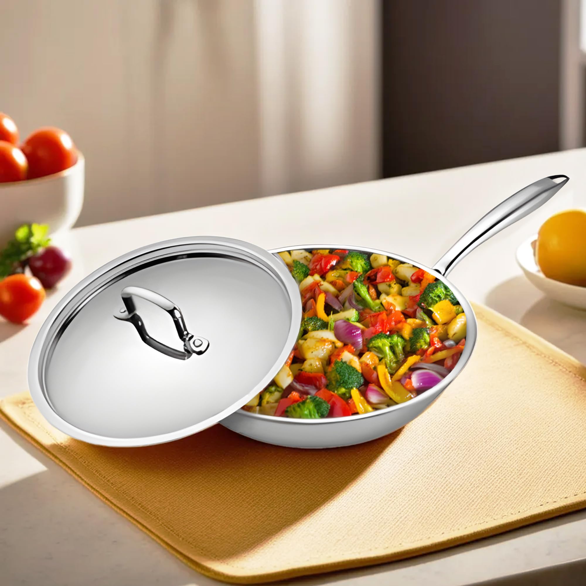 USHA SHRIRAM Triply Frying Pan (1.2 LTR) | Diameter - 20 cm | 2.5 mm Thickness | with Lid | Stove and Induction Cookware |Cooking Pan Omelette Pan Fish Fry Pan | Long Riveted Handle | Dishwasher Safe (B0C1YT3NMJ) Amazon Price History, Amazon Price Tracker