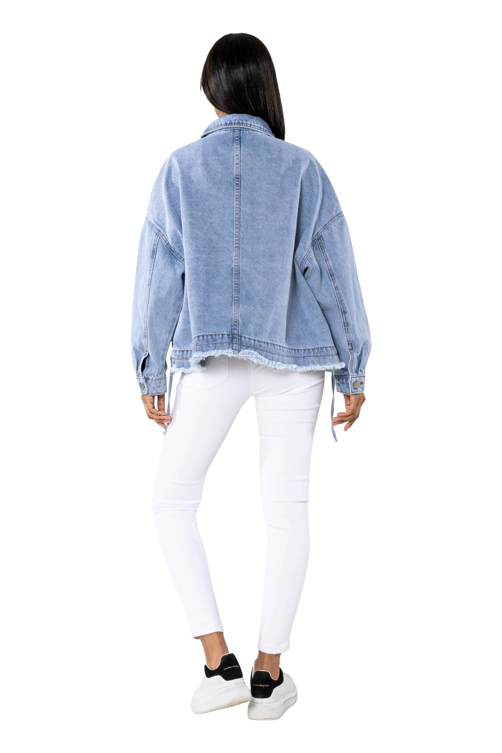 Nina Carter Damen Oversized Jeansjacke – Lockere Denim Jacke mit Knopfleiste und großer Tasche, Casual Übergangsjacke für Frühling und Herbst