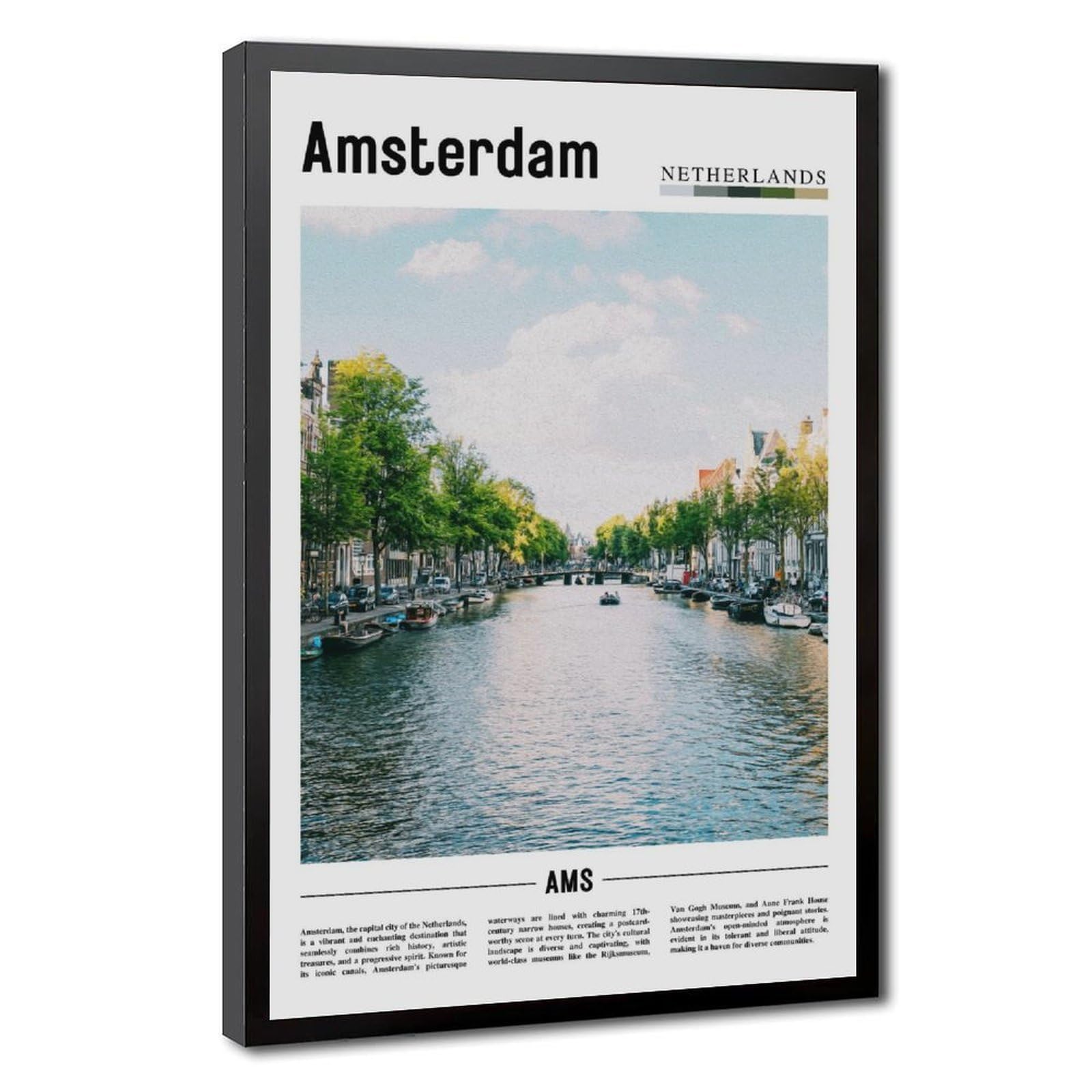 Wcyb Black Frame Amsterdam Netherlands Landscape Travel Prints Posters Canvas Deco Paintings Wall Art For Office Hangable Frame 24" L X 36" W